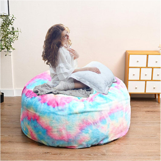Bean Bag Chair for Adults Kids Without Filling Comfy Fluffy Giant Round Beanbag Lazy Sofa Cover for Reading Chair Floor Chair, 5FT, Multicolored