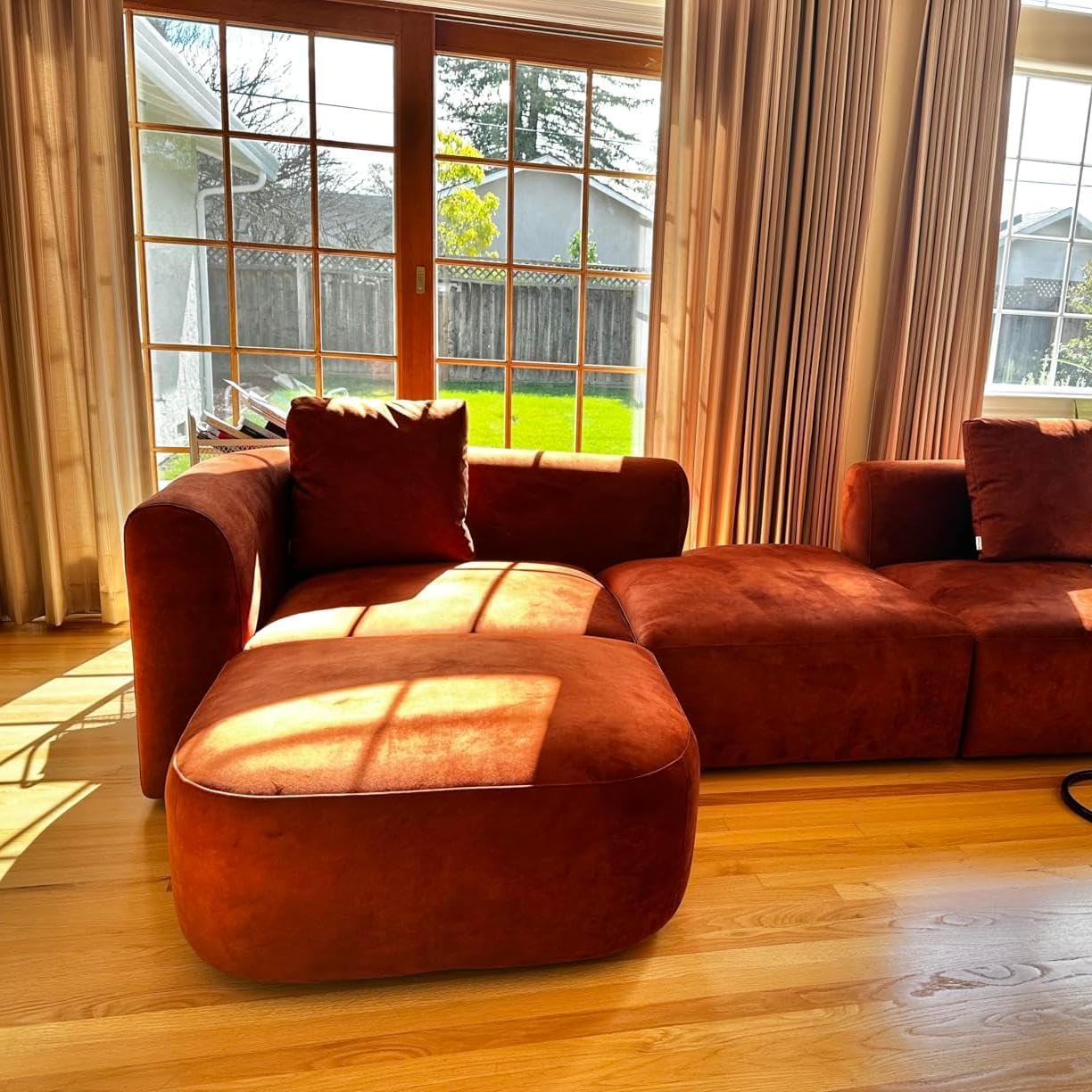 Acanva Luxury Modern Tight Curved Back Velvet Sofa, Minimalist Style Comfy Couch for Living Room Apartment, 4 Seater Modular Sectional, Tangerine