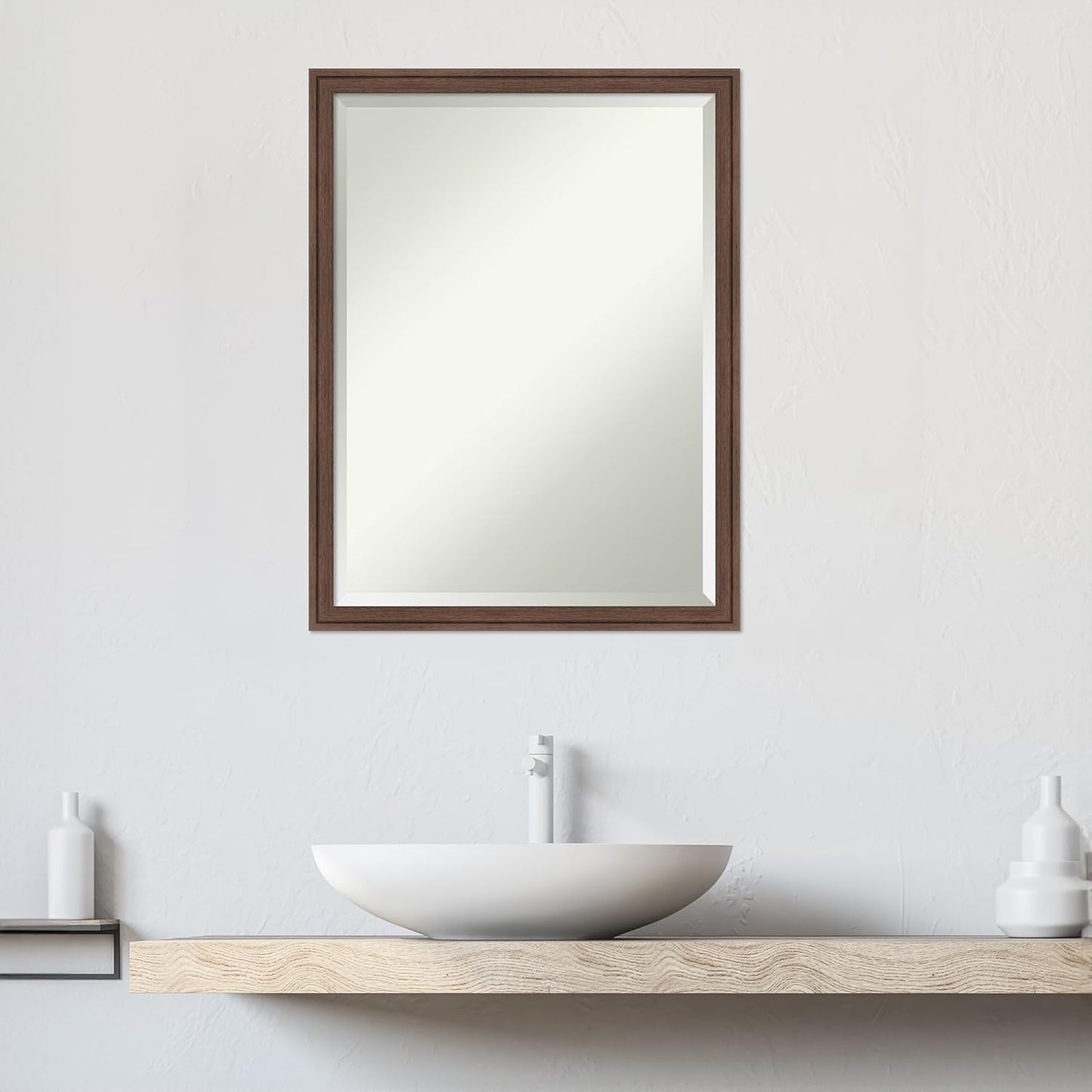 Amanti Art Brown Bathroom Mirror for Over Sink, 26x20 Florence Medium Brown Rectangle Vanity Mirror, Medium Casual Frame, Hangs Horizonally and Vertically, Bathroom Wall Decor, Beveled Edge