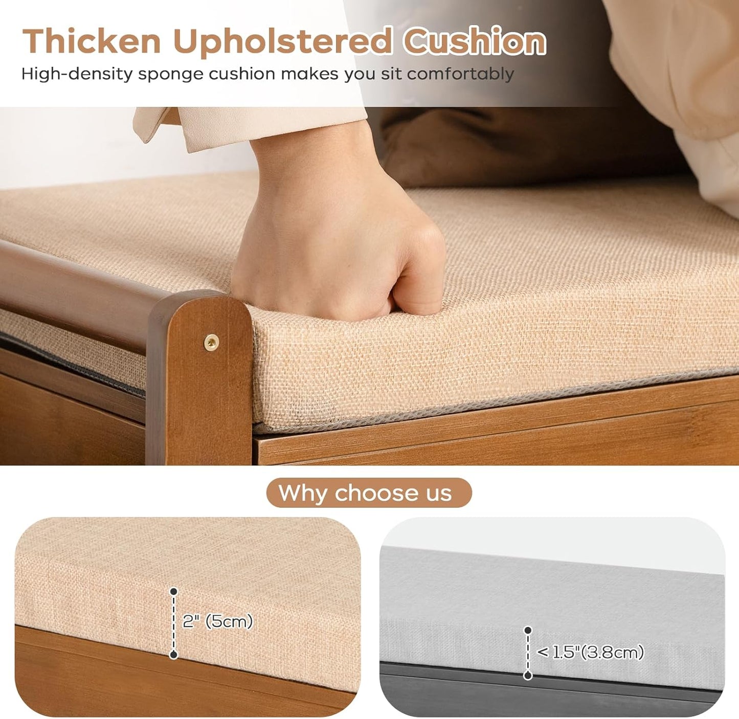 39.4in Shoe Bench with 2 Side Holder, 3 Tier Bamboo Entryway Bench with Storage, Shoe Rack Bench Organizer with Cushion for Entryway Hallway Living Room, Holds up to 330lbs