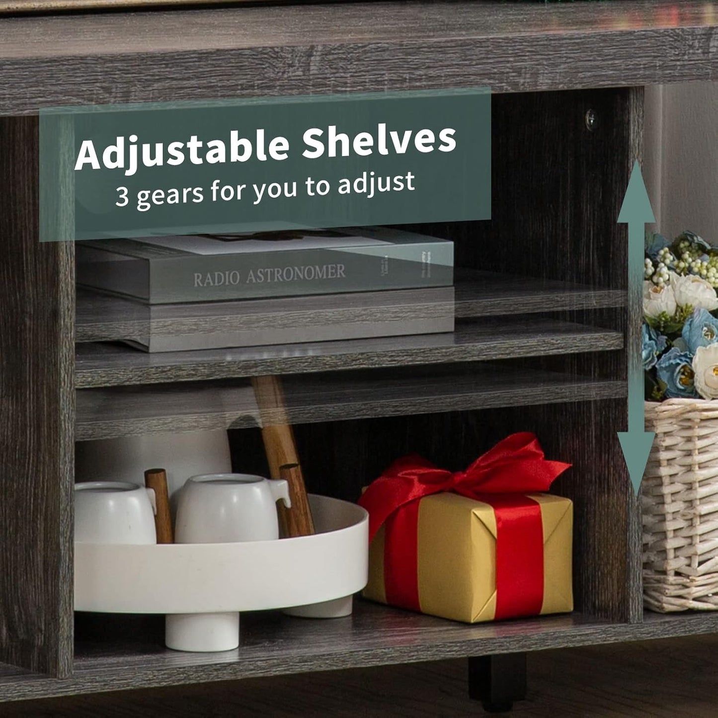 GAZHOME TV Stand for TV up to 55 Inches, TV Cabinet with Open Storage, TV Console Unit with Shelving for Living Room, Entertainment Room, Grey