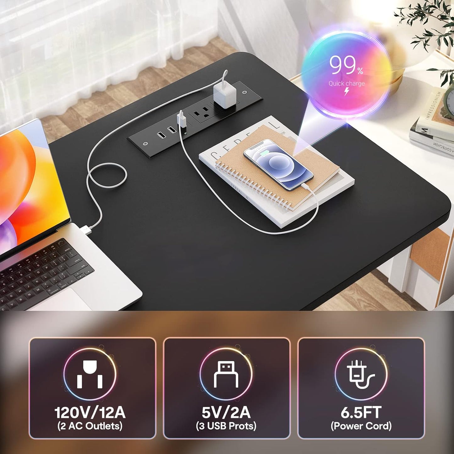 Armocity Height Adjustable Standing Desk with Power Outlets, 32" Manual Stand Up Desk with Storage Shelves Small Mobile Rolling Computer Desk Portable Laptop Table with Wheels for Home Office, Black