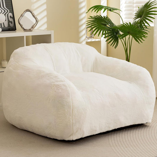 HIGOGOGO Giant Bean Bag Chair for Adults, Big Comfy Sofa Chair for Bedroom Living Room, Bean Bag Lazy Chair for Adults with Armrests for Gaming, Reading, Fur Beige