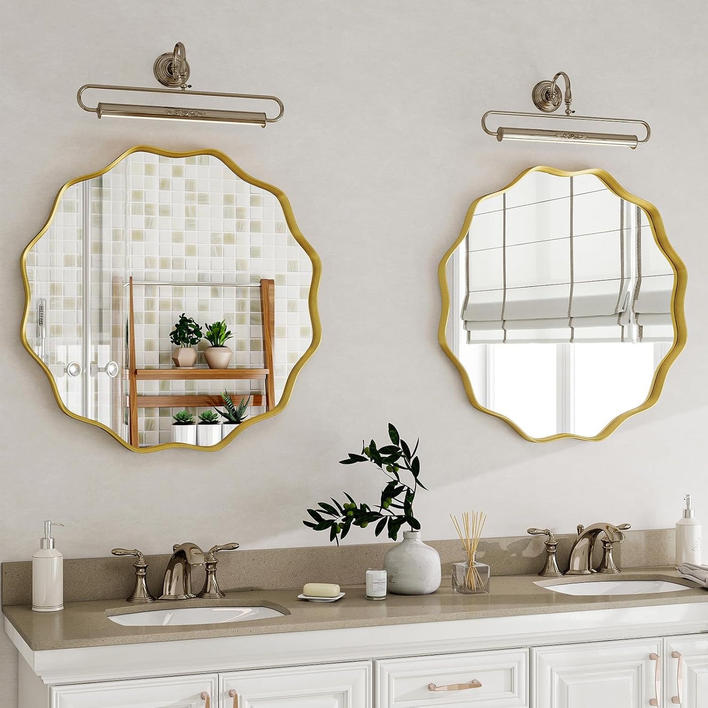 Round Wavy Mirror, 20 Inch Metal Frame Circle Mirror, Round Wall Mounted for Entryway, Bathroom, Vanity, Living Room, Gold