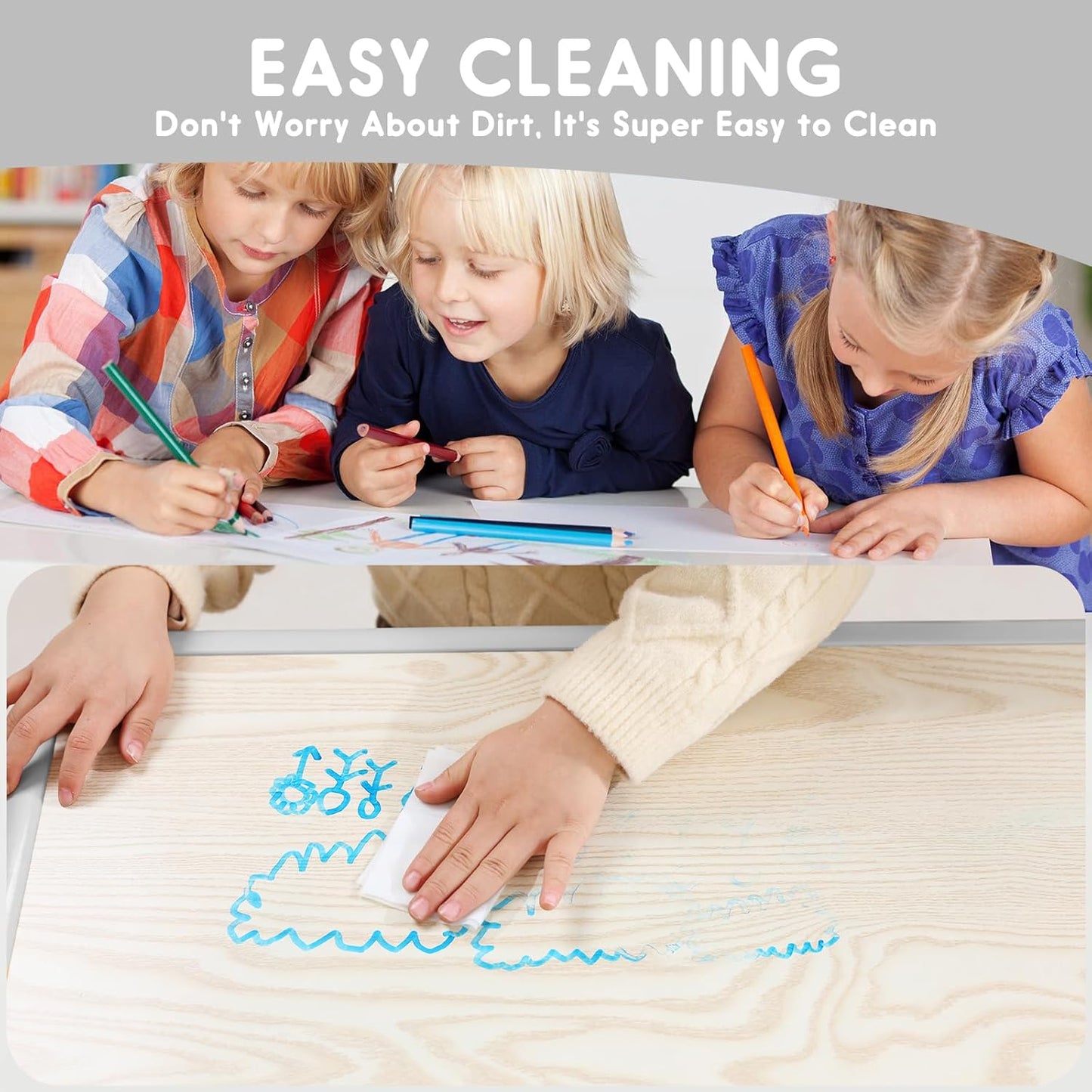 Kids Table and Chairs Set, Height Adjustable Desk With 6 Seats for Ages 2-12,Arts & Crafts Table,Graffiti Desktop, Non-Slip Legs, Max 300lbs, Children Multi-Activity Table for Classrooms,Daycares,Home