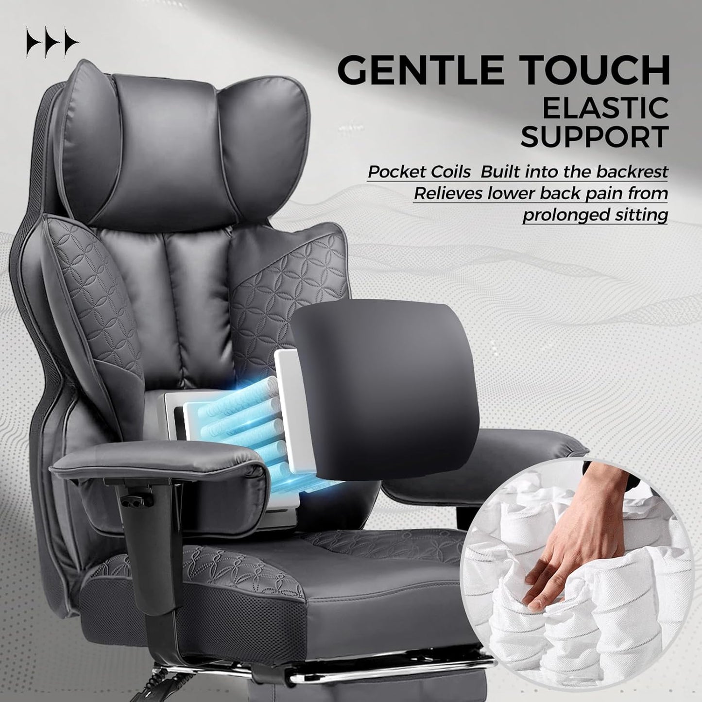 GTRACING Big and Tall Gaming Chair 400lbs Heavy Duty Office Chair with Foot Rest & Ergonomic Pocket Spring Lumbar Support, High Back 3D Saddle Shaped Cushion for Back Pain Relief, Grey