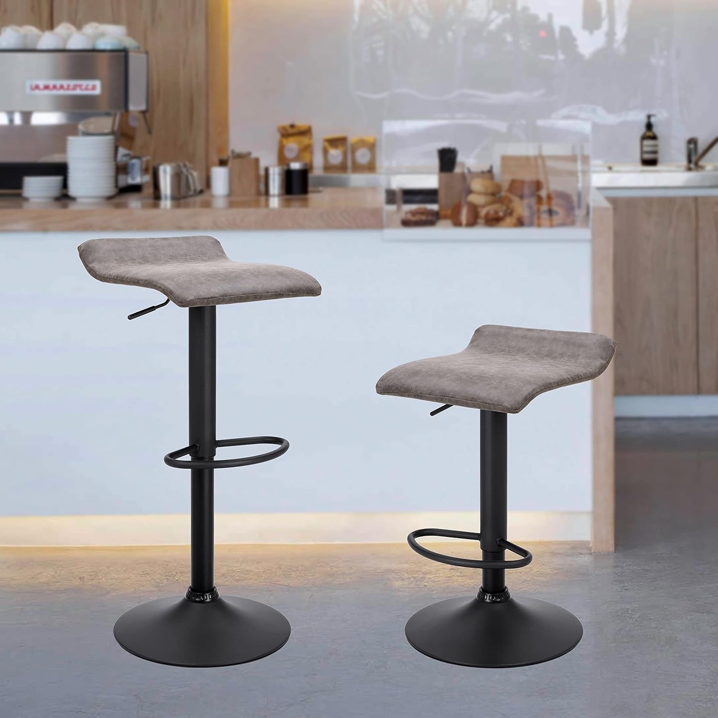 Finnhomy Set of 2 Adjustable Bar Stools, Swivel Barstools for Kitchen Counter Height Chair, Retro Grey