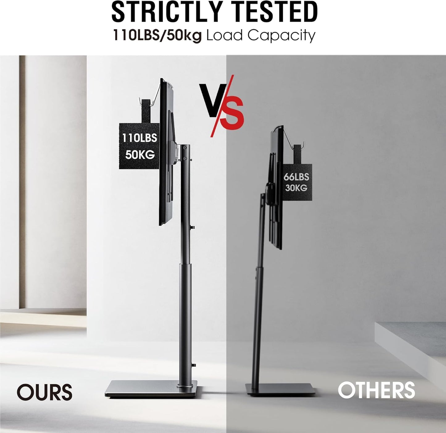 Swivel TV Floor Stand for 43-75 Inches TVs, 10 Level Height Adjustable Corner Extra Tall TV Stand Mount for Living Room/Bedroom, Holds up to 110 lbs,MAX VESA 600x400mm,Black