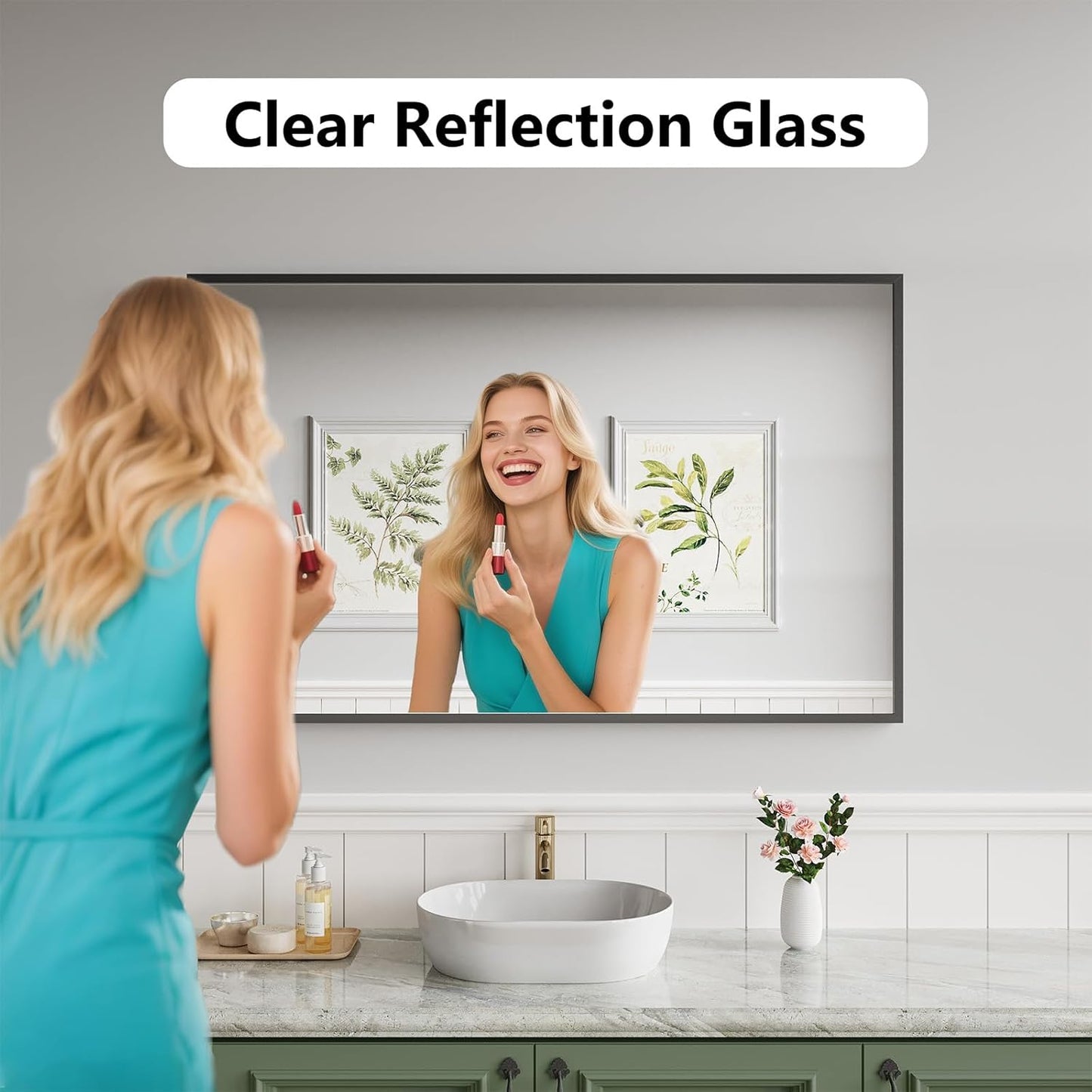 Bathroom Mirror 36x48 Black Bathroom Wall-Mounted Mirrors, Modern Vanity Mirror for Bedroom, Living Room, Aluminum Alloy Frame Allow to Hang Horizontally or Vertically