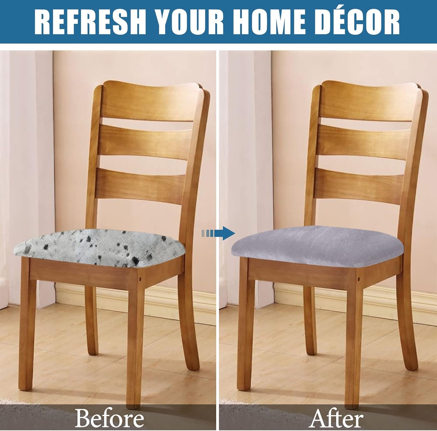 Smiry Velvet Seat Covers for Dining Room Chair Set of 6, Stretch Fit Removable Washable Chair Seat Cushion Protector Slipcovers with Ties, Light Grey