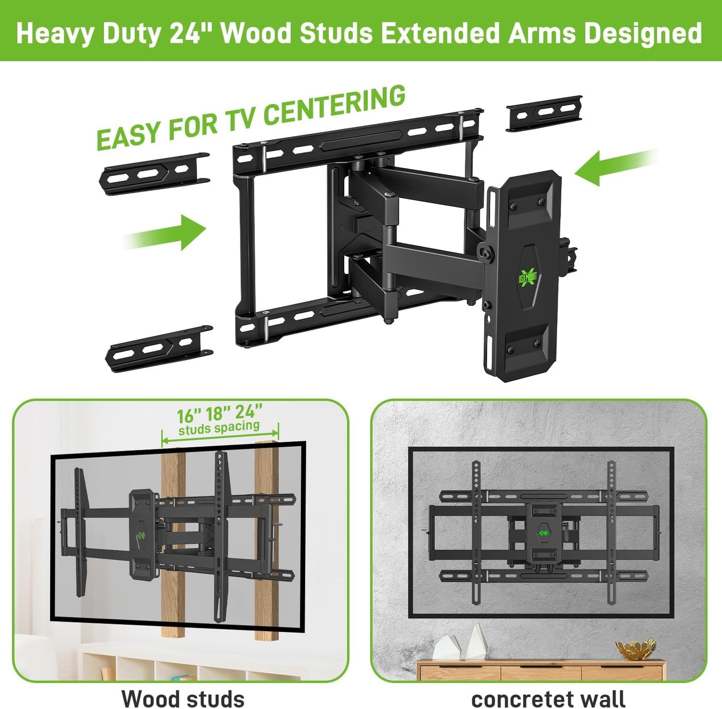 USX MOUNT UL Listed TV Wall Mount for 42"-85" TVS, Fits 16" 18" or 24" Studs, Full Motion Wall Mount Swivel Tilt Extension TV Bracket with Dual Articulating Arms, Max VESA 600x400mm, Load 110lbs