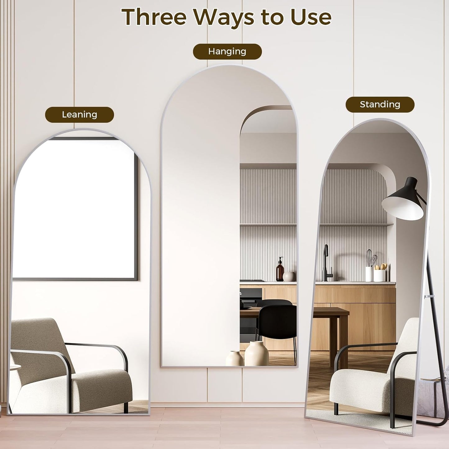 Koonmi 30"x71" Arched Full Length Mirror, Silver Large Floor Mirror with Aluminum Alloy Frame, Standing Hanging or Leaning Wall-Mounted Full Body Mirror for Living Room and Bedroom