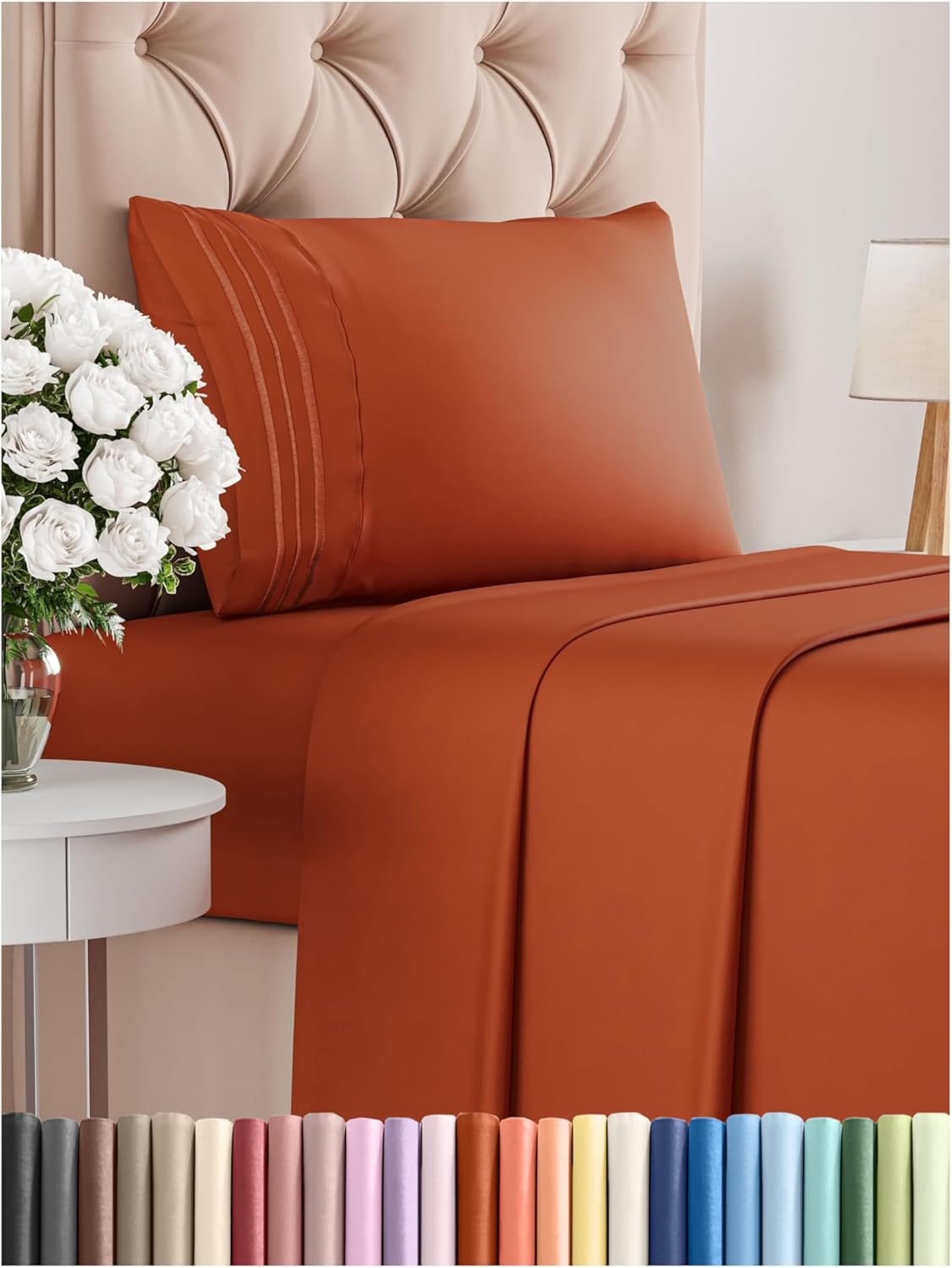 Twin Size 3 Piece Sheet Set - Comfy Breathable & Cooling Bed Sheets Set - Hotel Luxury Bedding for Women, Men, Kids, Teens, Boys & Girls - Deep Pockets, Soft and Wrinkle Free - Oeko-Tex - Terracotta