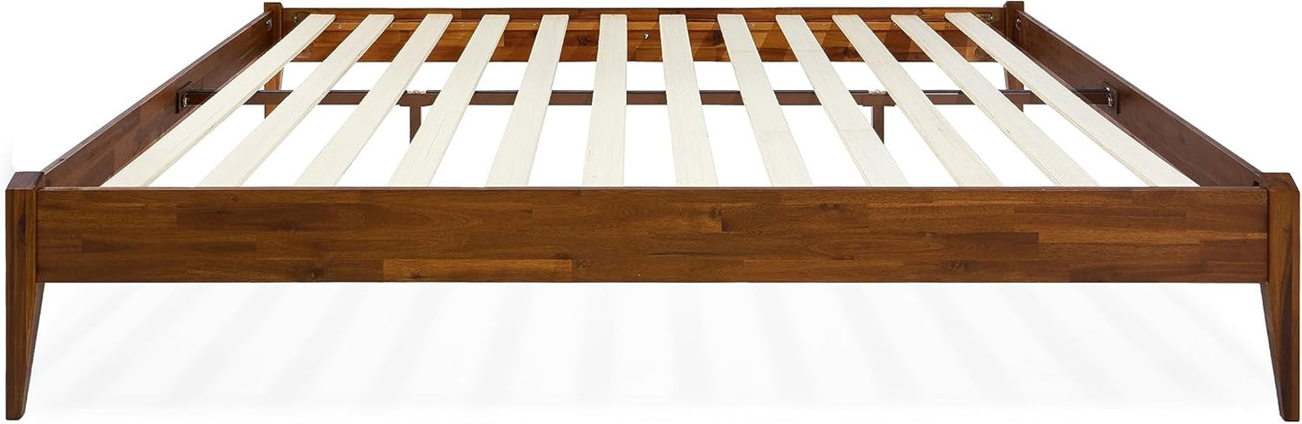Bme Dinkee 15 Inch Signature Bed Frame Without Headboard - Modern & Minimalist Style with Acacia Wood - 12 Strong Wood Slat Support - Easy Assembly - No Box Spring Neededd - Dark Chocolate, Full
