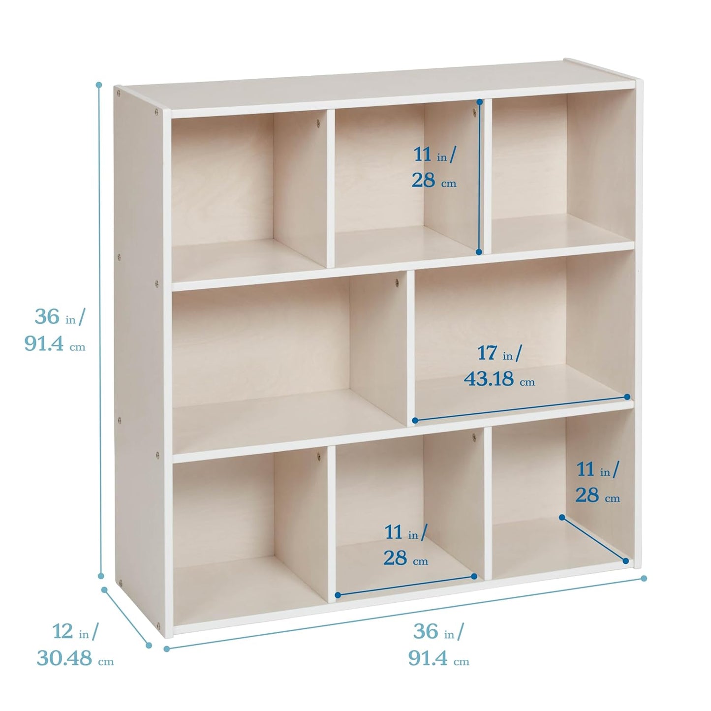 ECR4Kids Streamline 8-Compartment Storage Cabinet, 36in, Classroom Furniture, White Wash