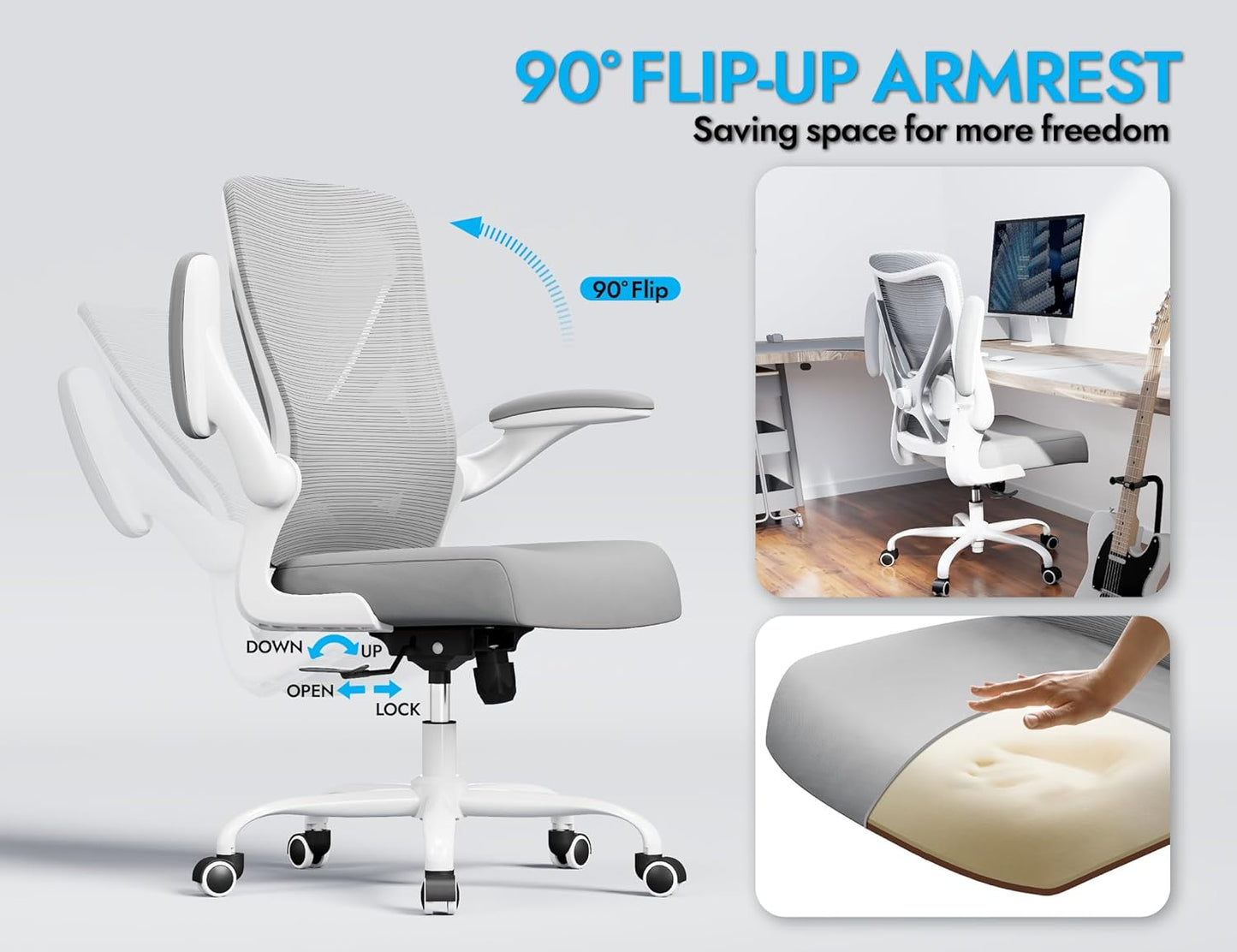 Ergonomic Office Chair with Lumbar Support - Adjustable Computer Desk Chairs for Home Office, Gaming, and Work - Comfortable and Supportive Desk Chairs for Adults(Grey Silver)