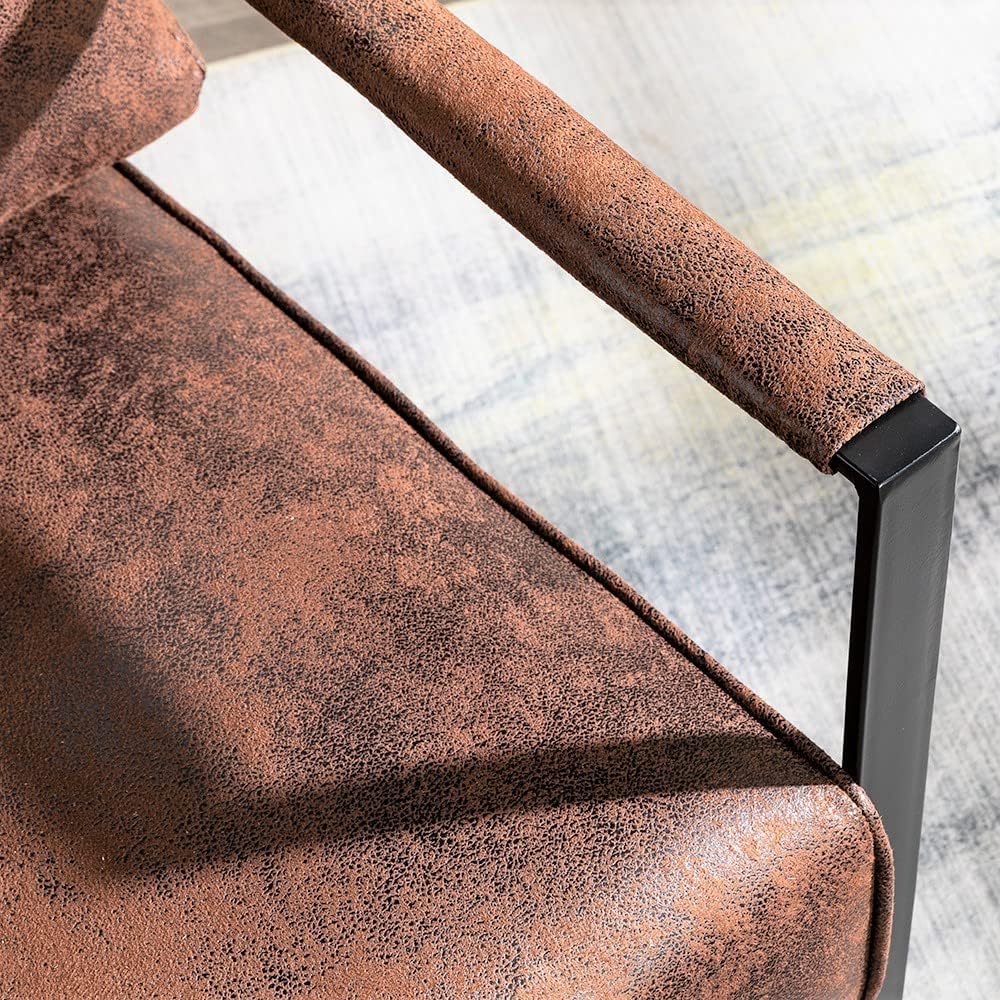 Container Furniture Classic Mid Century Modern Accent Chair with Durable Square Metal Frame, Armchair for Living Room, Bedroom, Home Office in Spotted Microfiber Upholstery, Brown