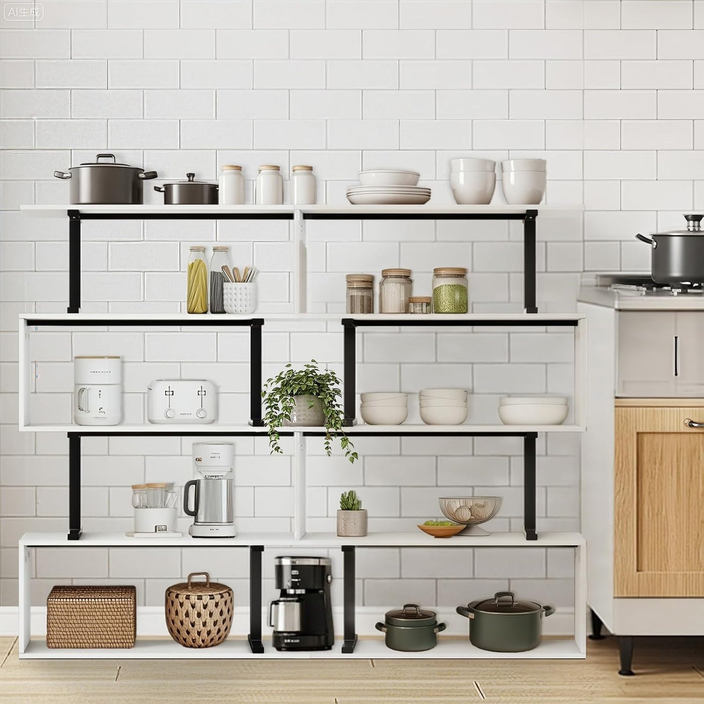 5-Tier Geometric Bookshelf, S Shaped Bookcase, 31.5" W x 58.3" H Wood Decorative Storage Shelving, Modern Freestanding Display Shelves, Tall Book Shelf Unit for Living Room Bedroom