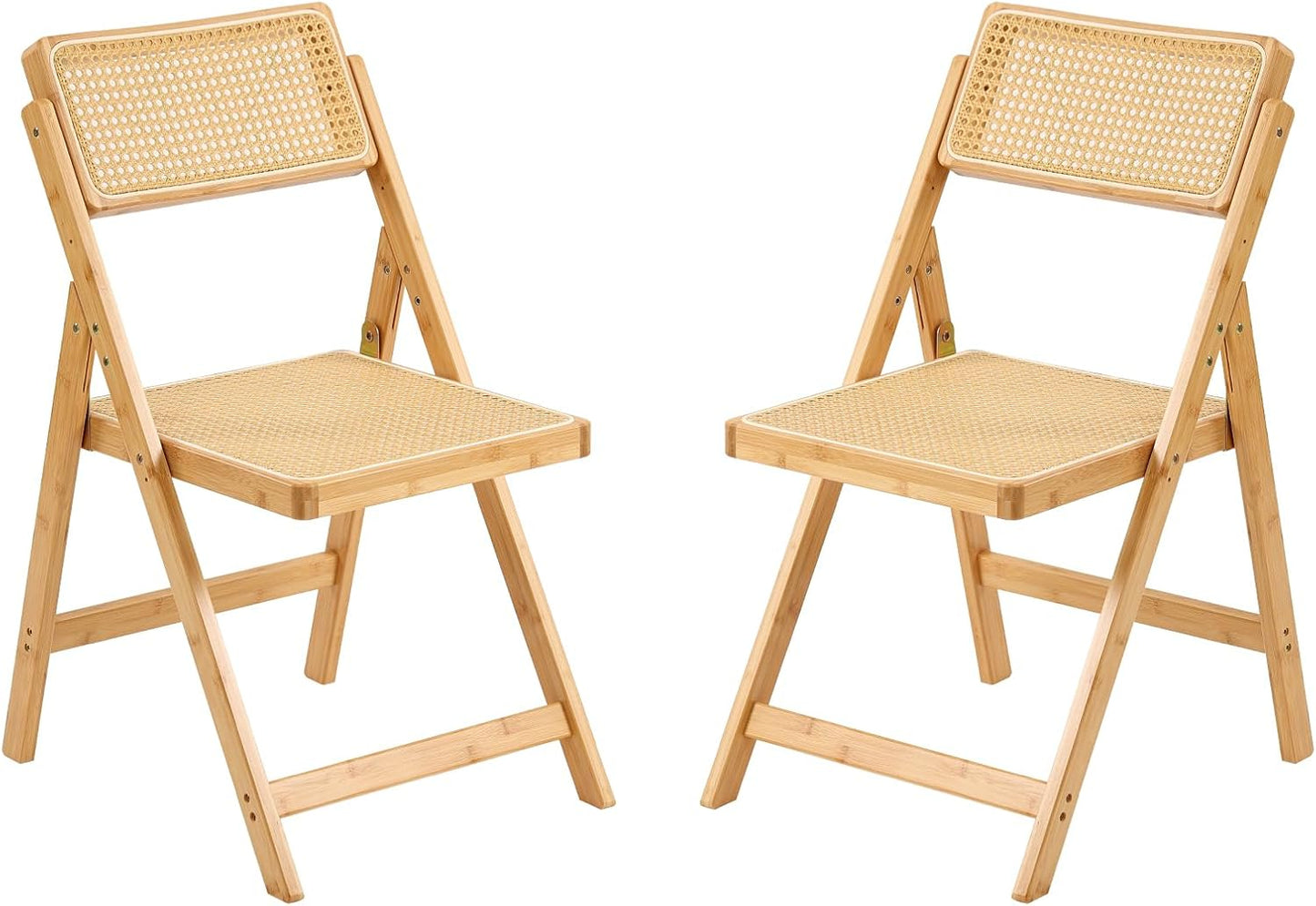 Rattan Folding Chairs, Modern Mid Century Dining Chairs Set of 2, Outdoor Bamboo Chair for Bedroom Living Room Reading Room Dining Kitchen, Wood