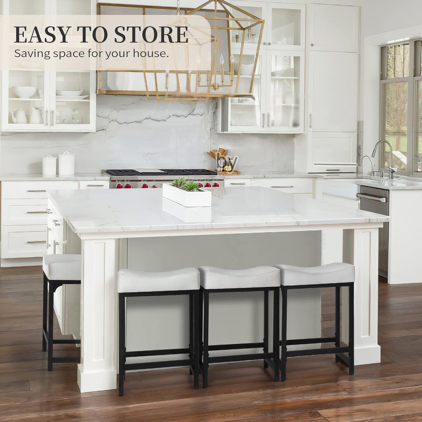 Off White Counter Height Bar Stools Set of 2, 24" White Bar Stools for Kitchen Counter with Saddle Cushion, Modern Backless Barstools Counter Stools Island Chair for Bar Kitchen