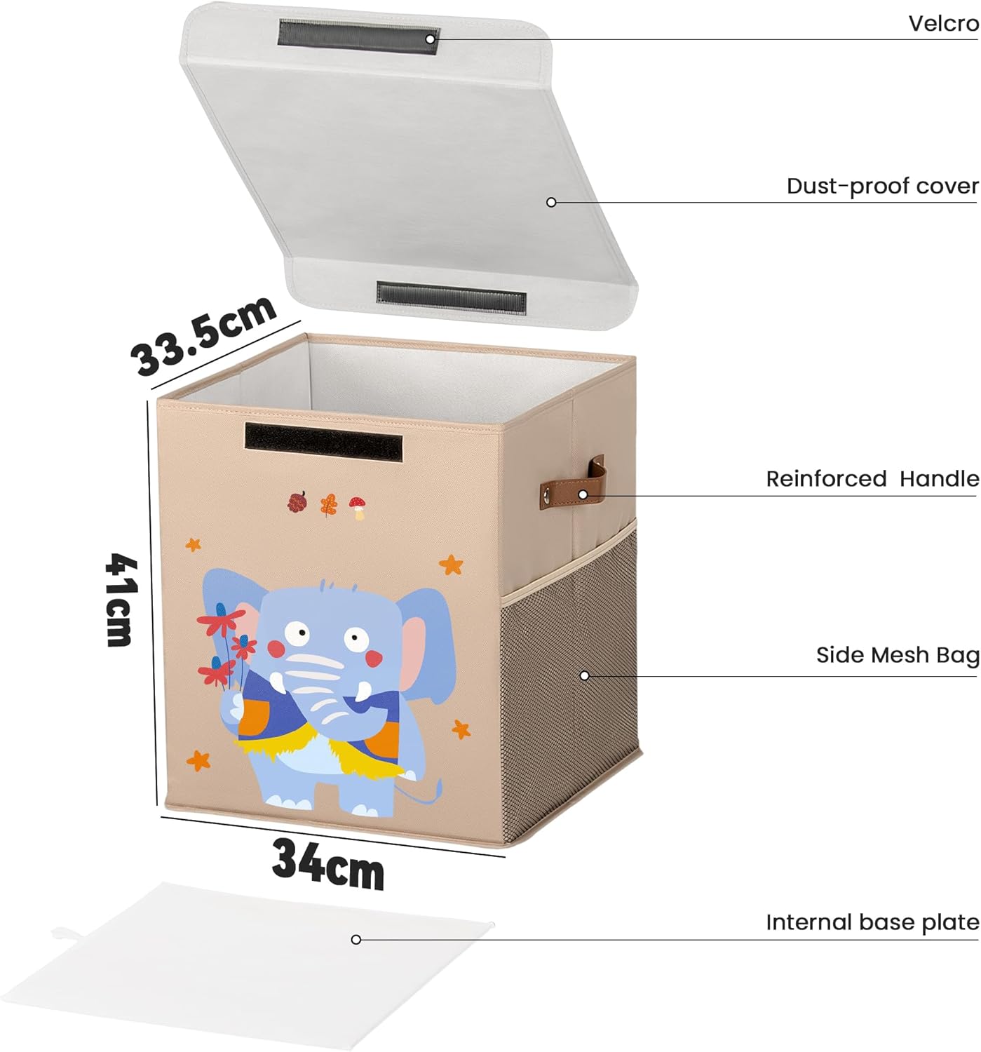 40L Large Toy Storage Box with Lid, Large Toy Box Chest for Kids, Girls and Boys, Nursery Room and Living Room, 13"x13" x16" (Dark Khaki-animal)