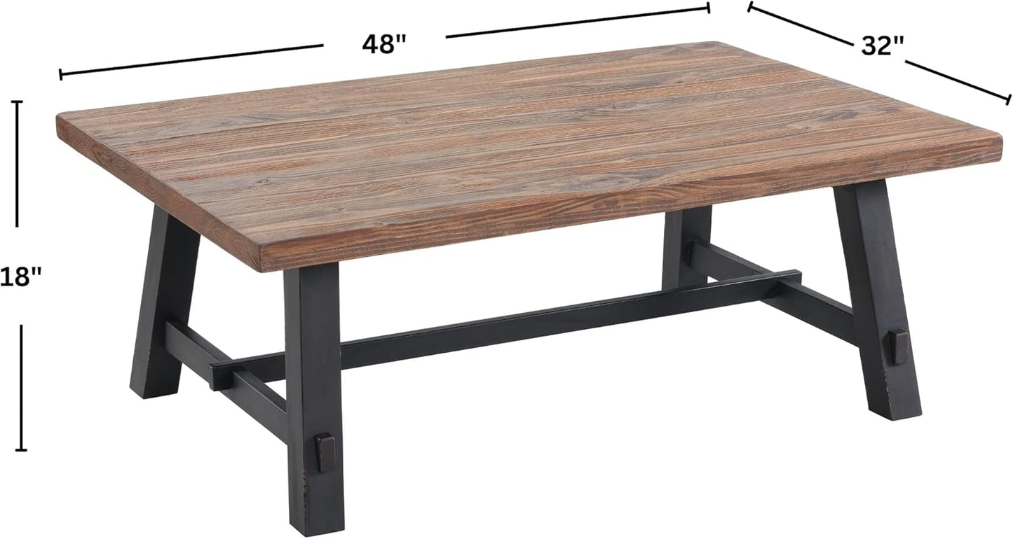 Alaterre Furniture Adam 48-Inch Solid Wood Coffee Table - Easy Assembly Rustic Industrial Design Accent Table with Natural Wood Grain for Living Room