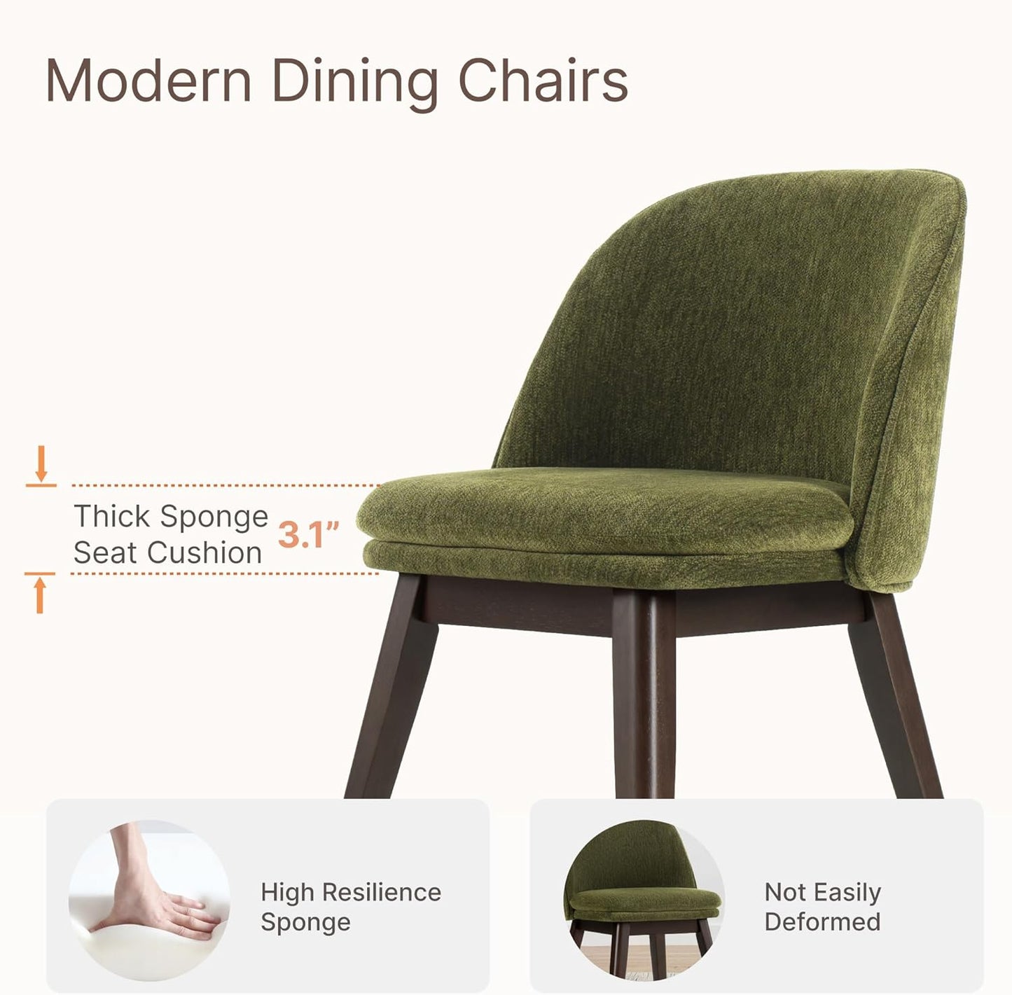Wooden Dining Chairs Set of 4, Fabric Upholstered Modern Dining Room Chairs with Double-Layer Thick Seat Cushion & Ergonomic Backrest for Restaurant, Kitchen and Café, Green, 2 Boxs