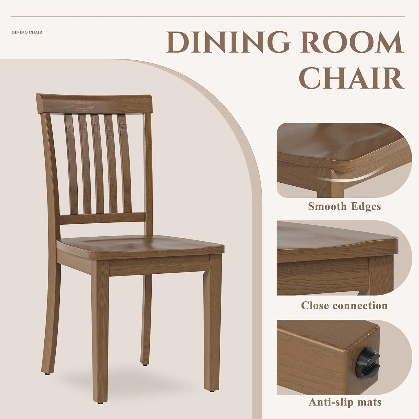 COLAMY Wooden Dining Chairs Set of 4, Solid Rubberwood Kitchen & Dining Room Chairs, Farmhouse Rustic Side Chairs for Dining Table, Anti-Slip Protection, Classic Windsor Style Seating, Oak Light Brown