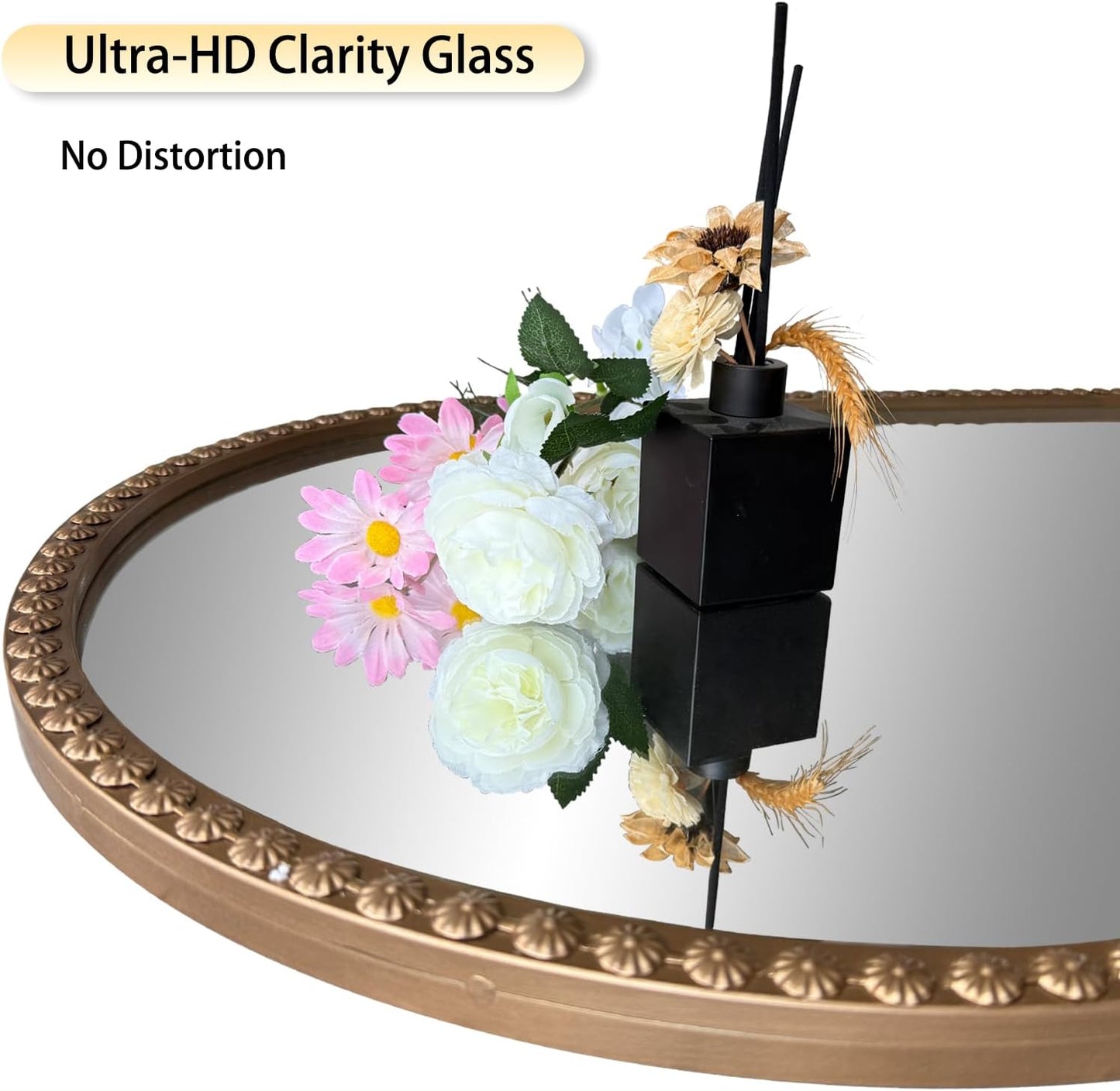 Gold Arched Mirror, 24"x36" Arch Vanity Mirrors for Bathroom, Metal Beaded Frame Decorative Accent Mirror, Ornate Vintage Mirrors for Fireplace Bedroom Living Room Hallway Entryway