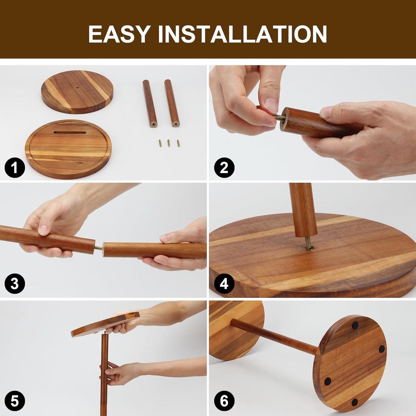 Acrylic Drink End Table, Clear Drink Table for Small Spaces with Anti-Slip Pads, 9.8" Round Modern Side Coffee Table for Living Room/Bedroom/Bathroom/Office/Outdoor/Business (Wood, Brown)