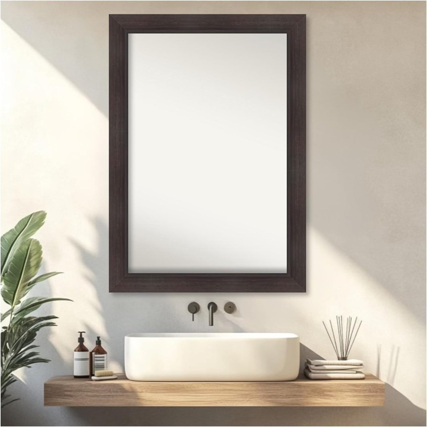 Amanti Art Brown Bathroom Mirror for Over Sink, 30x42 Sloped Espresso Rectangle Vanity Mirror, Large Modern Contemporary Frame, Hangs Horizonally and Vertically, Bathroom Wall Decor, Non-Beveled Edge