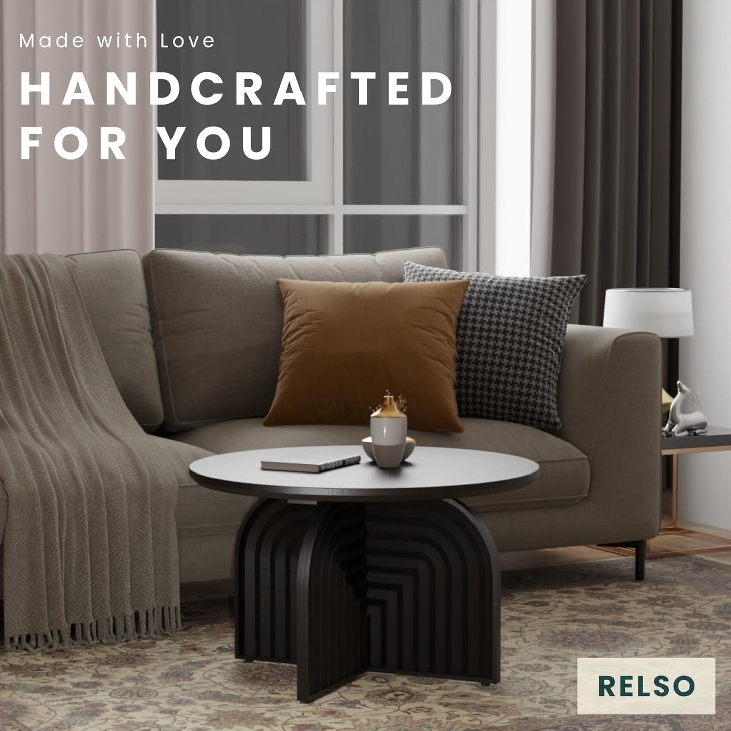 Charon Coffee Table – Solid Mango Wood Round Accent Table, Handcrafted Black Finish – Modern Coffee Table for Living Room, Patio, Bedroom, or Apartment – Compact, Durable, Easy Assembly Design