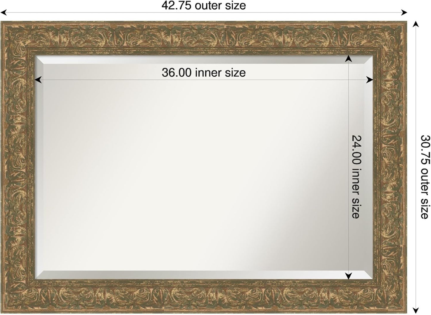 Amanti Art Bronze Bathroom Mirror for Over Sink, 31x43 Luxe Bronze Gold Rectangle Vanity Mirror, Large Traditional Frame, Hangs Horizonally and Vertically, Bathroom Wall Decor, Beveled Edge