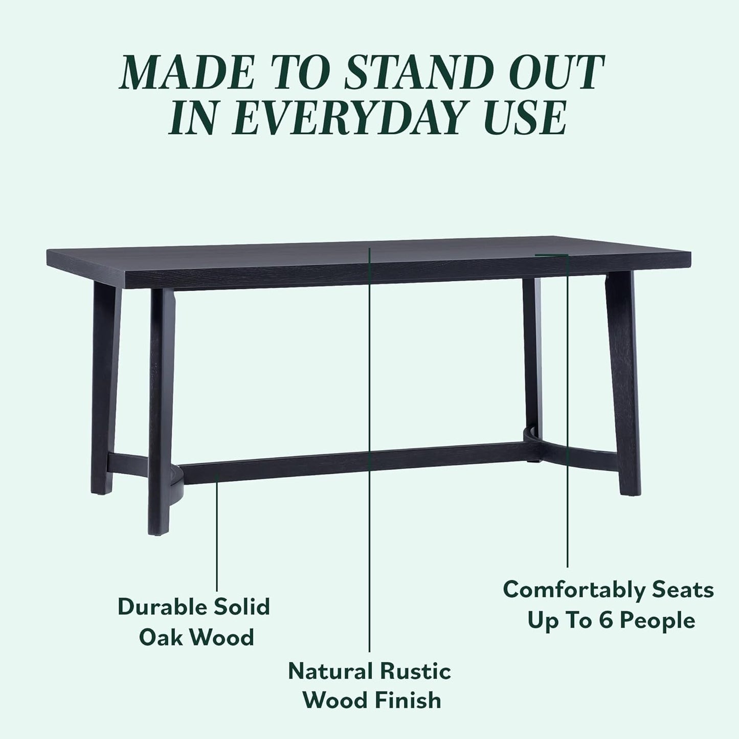 Walker Edison Modern Farmhouse Rustic Solid Oak Wood Rectanglular Dining Table for 6 - Black Oak