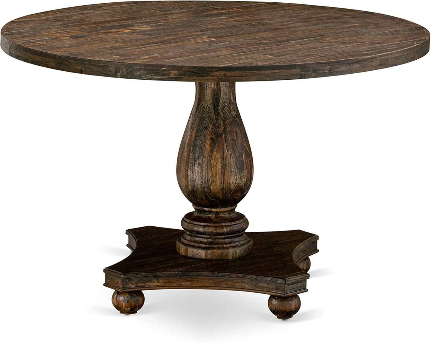 East West Furniture I2MZ5-748 5 Piece Kitchen Table Set for 4 Includes a Round Dining Room Table with Pedestal and 4 Coffee Linen Fabric Parsons Dining Chairs, 48x48 Inch, Distressed Jacobean