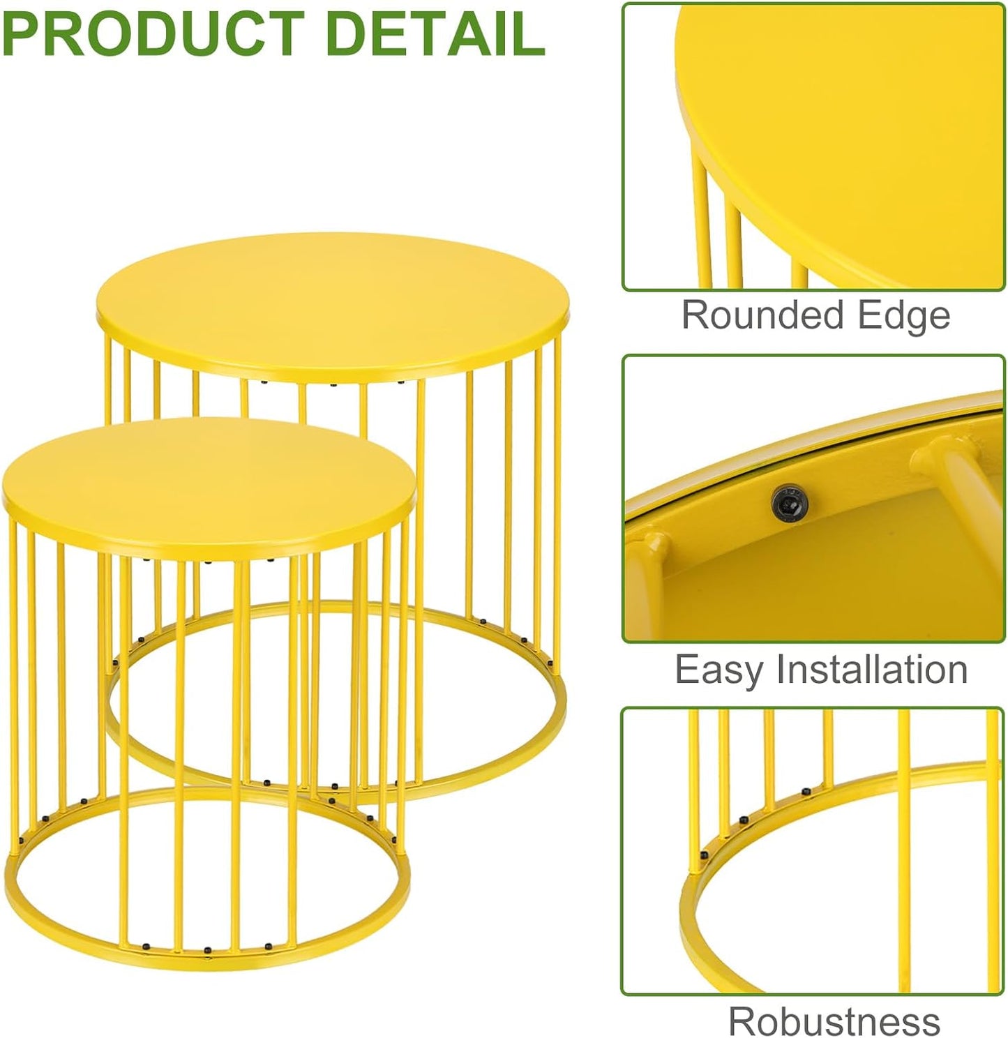 SUNNYPARK Outdoor Side Table Set of 2, Metal Circle Accent End Tables for Balcony Backyard Garden Indoor Living Room, Durable Black Nesting Coffee Tables, 20”+16” Dia