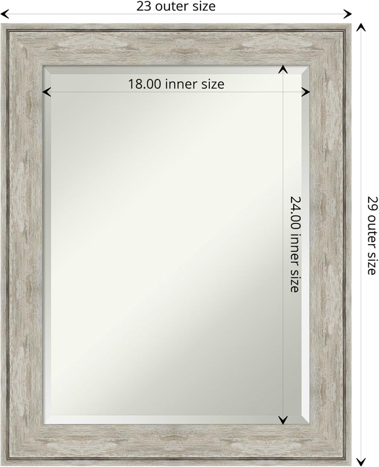 Amanti Art Silver Bathroom Mirror for Over Sink, 29x23 Crackled Metallic Rectangle Vanity Mirror, Medium Rustic Farmhouse Frame, Hangs Horizonally and Vertically, Bathroom Wall Decor, Beveled Edge