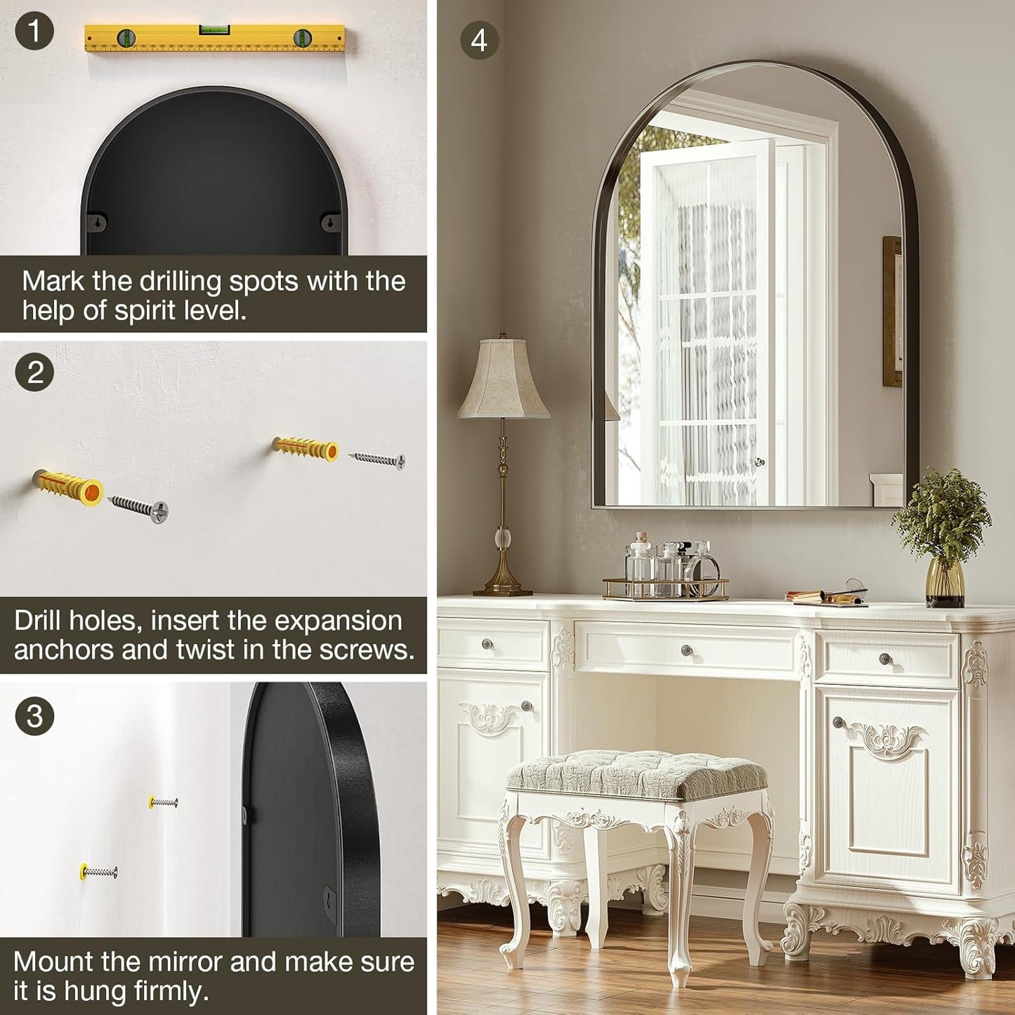 Brightify Arched Mirror, 28 x 40 Inch Black Arch Wall Mirror, Metal Frame Black Bathroom Mirror, Top Bathroom Vanity Mirror for Living Room Bedroom Mantel Entryway Hallways