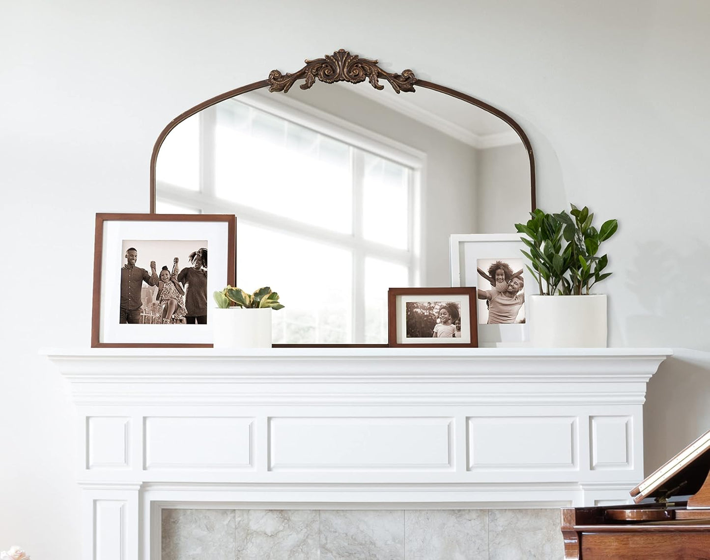 Kate and Laurel Arendahl Ornate Traditional Arched Mirror; 36 x 29; Bronze; Decorative Baroque Style Arched Wall Mirror with Wide Frame and Ornamental Crown