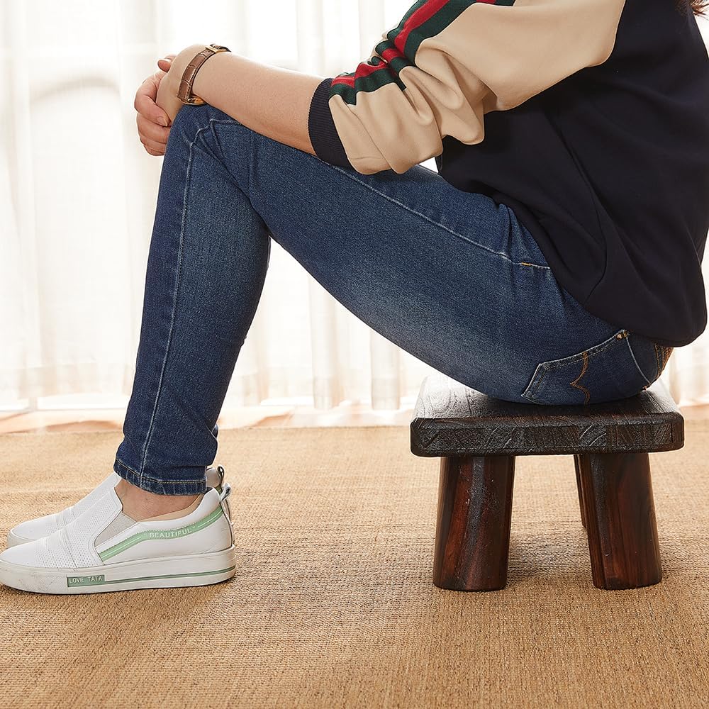 Wooden Stool, Rectangular Bedside Step Stool, Step Ladder for Kitchen & Bathroom, Foot Rest Stool Under Desk, Super Sturdy Hold Up to 500 LBS