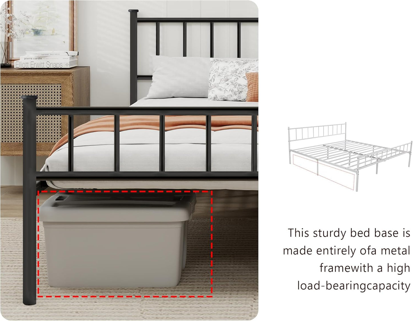 Metal Platform King Bed Frame with Headboard Sturdy Steel Slats Support No Box Spring Needed Easy Assembly Black