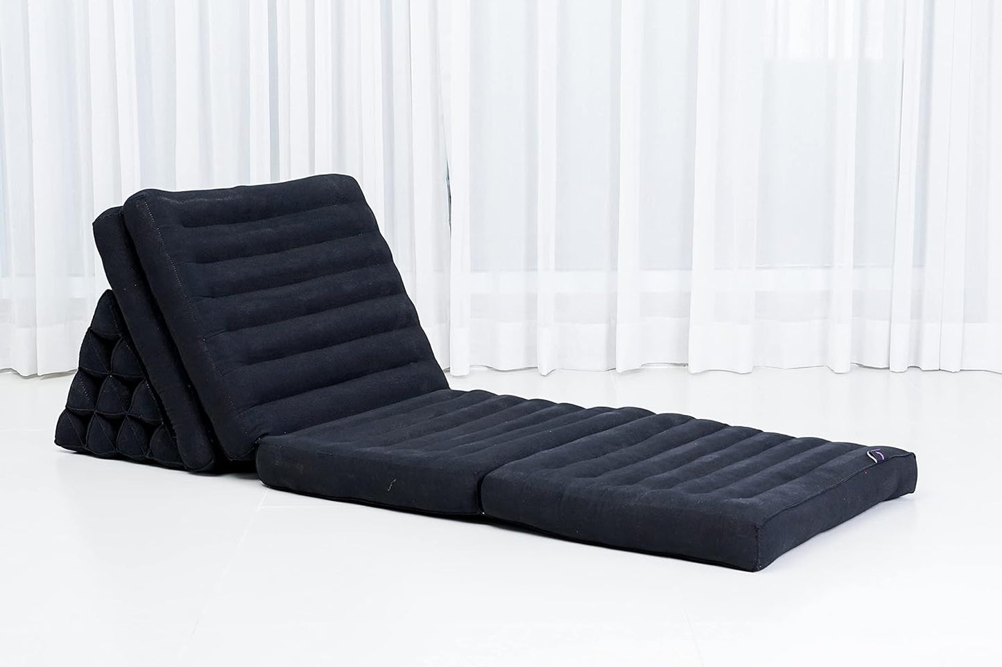 Leewadee Comfortable Japanese Floor Mattress - Thai Floor Bed with Triangle Cushion - Futon Mattress - XL Extra Long Thai Massage Mat, 89 x 20 inches, Black, Kapok Filling