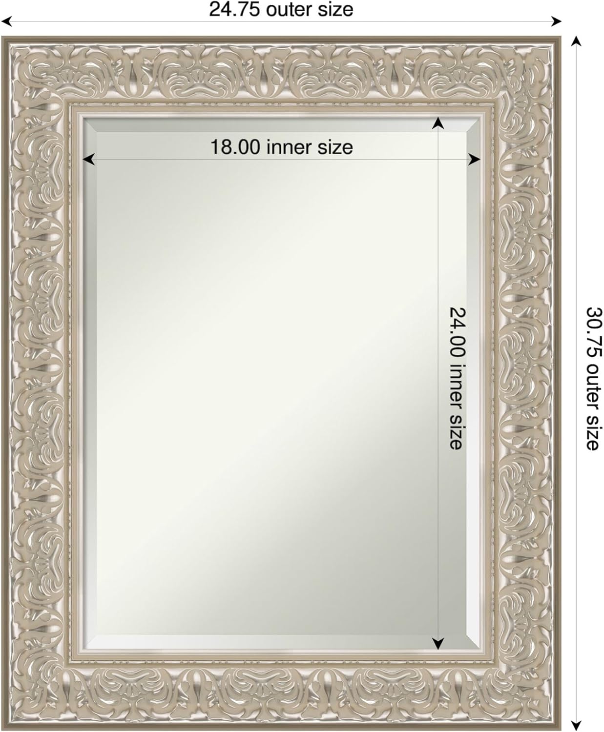 Amanti Art Silver Bathroom Mirror for Over Sink, 31x25 Luxe Silver Cream Rectangle Vanity Mirror, Medium Traditional Frame, Hangs Horizonally and Vertically, Bathroom Wall Decor, Beveled Edge
