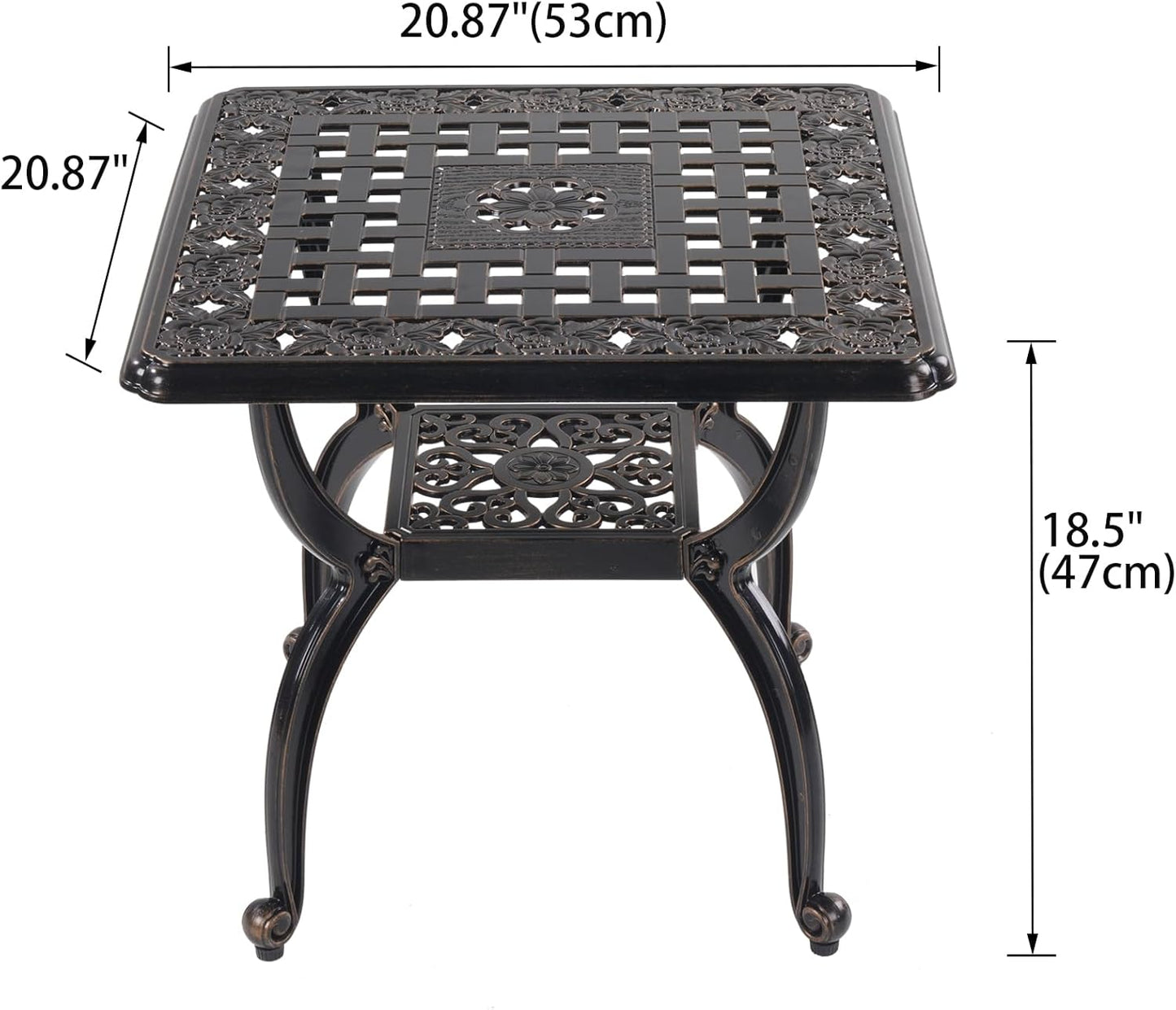 Cast Aluminum Outdoor Side Table,Small Patio Table,Outdoor Coffee Tables for Patio,Garden,Balcony, for All Weather (Copper, Square)