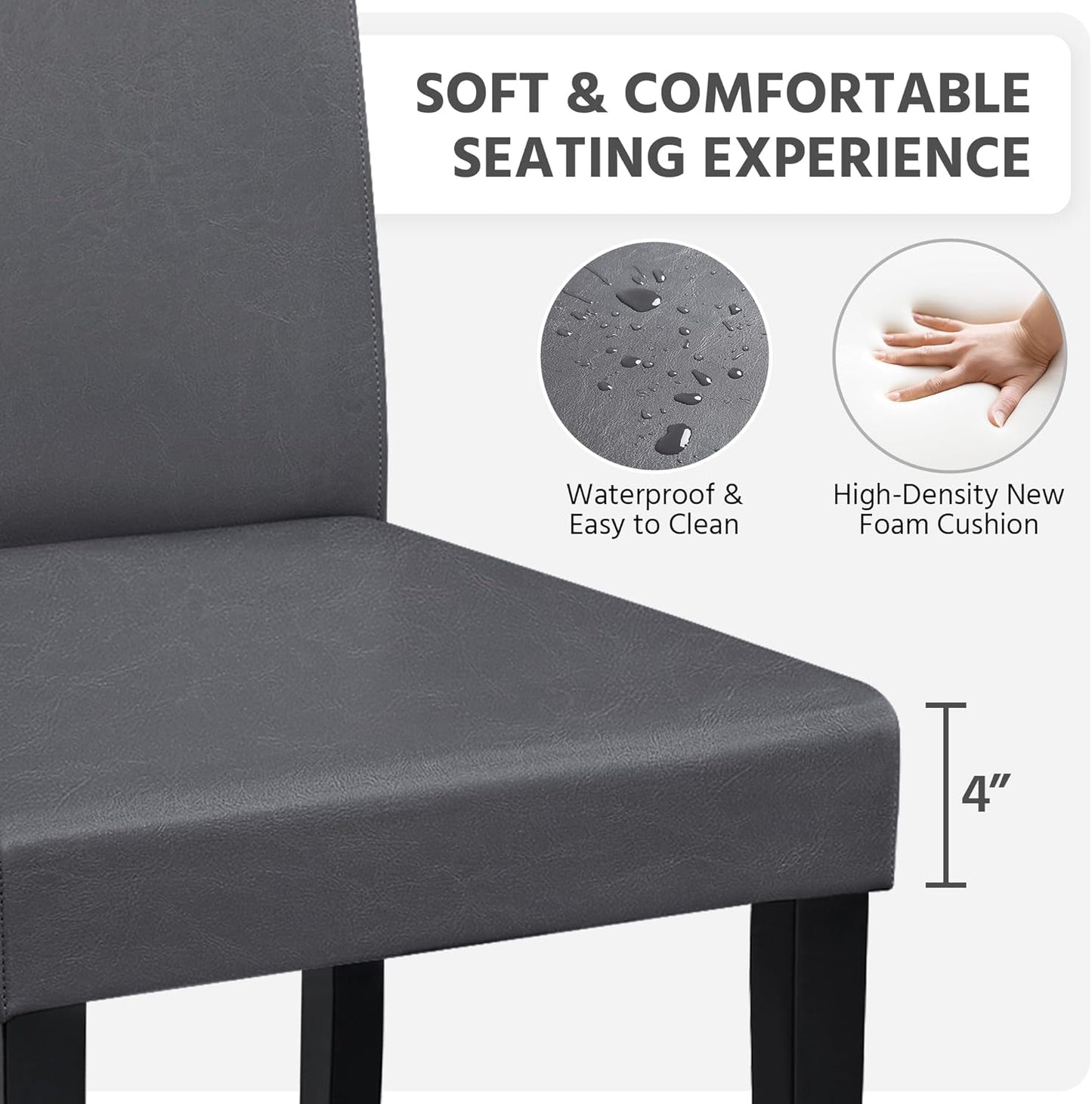 Yaheetech Dining Chairs Set of 4 PU Leather Upholstered Parsons Dining Chairs with Solid Wood Legs for Kitchen/Living Room/Restaurant, Modern Style, Gray