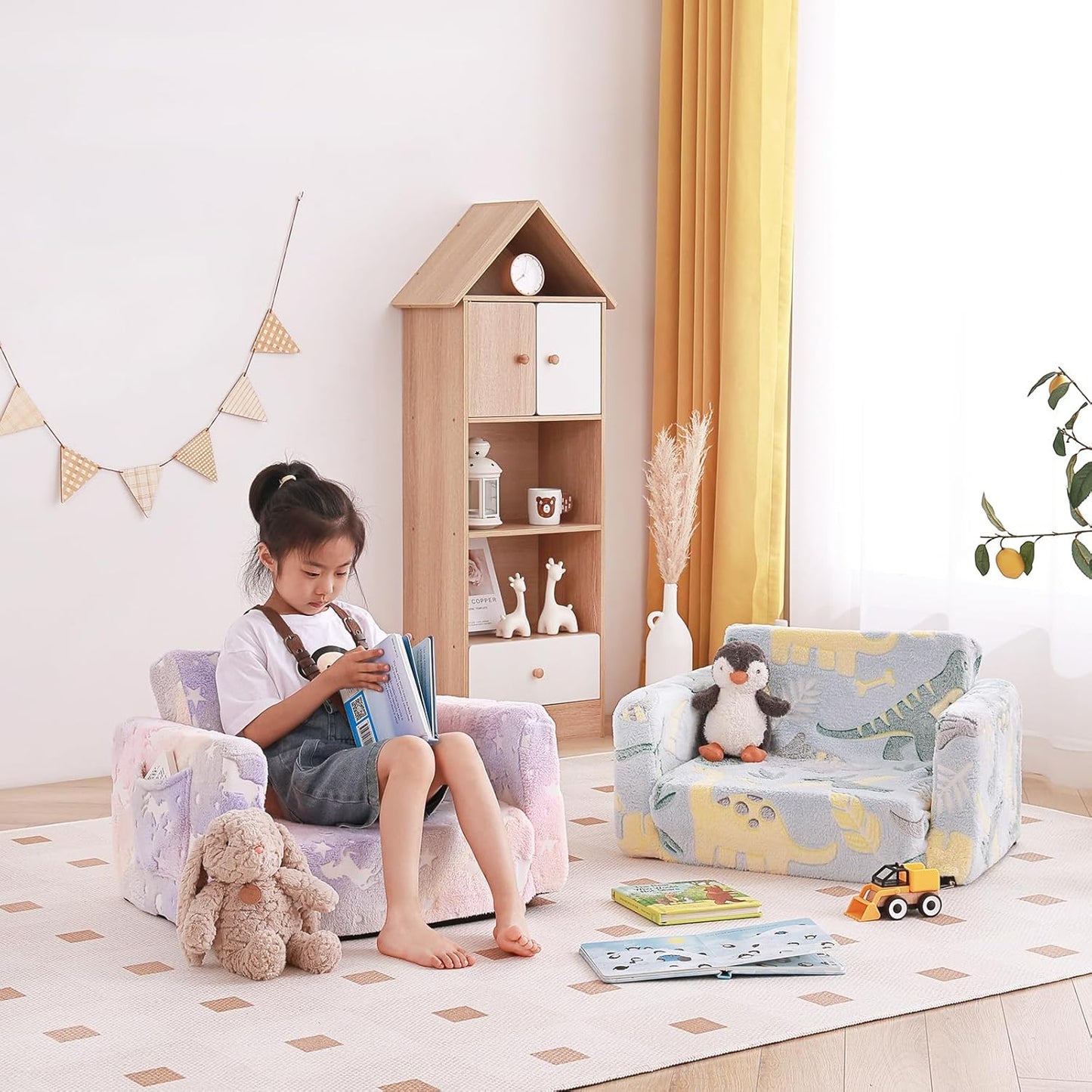 Tiita Kids Sofa, 2-in-1 Kid Sofa, Convertible Children Couch to Lounger, Flip Out Kids Chair, Toddler Armrest Chair Bed, Folding Kids Play Sofa for Girl or Boy(Twill Pegasus)