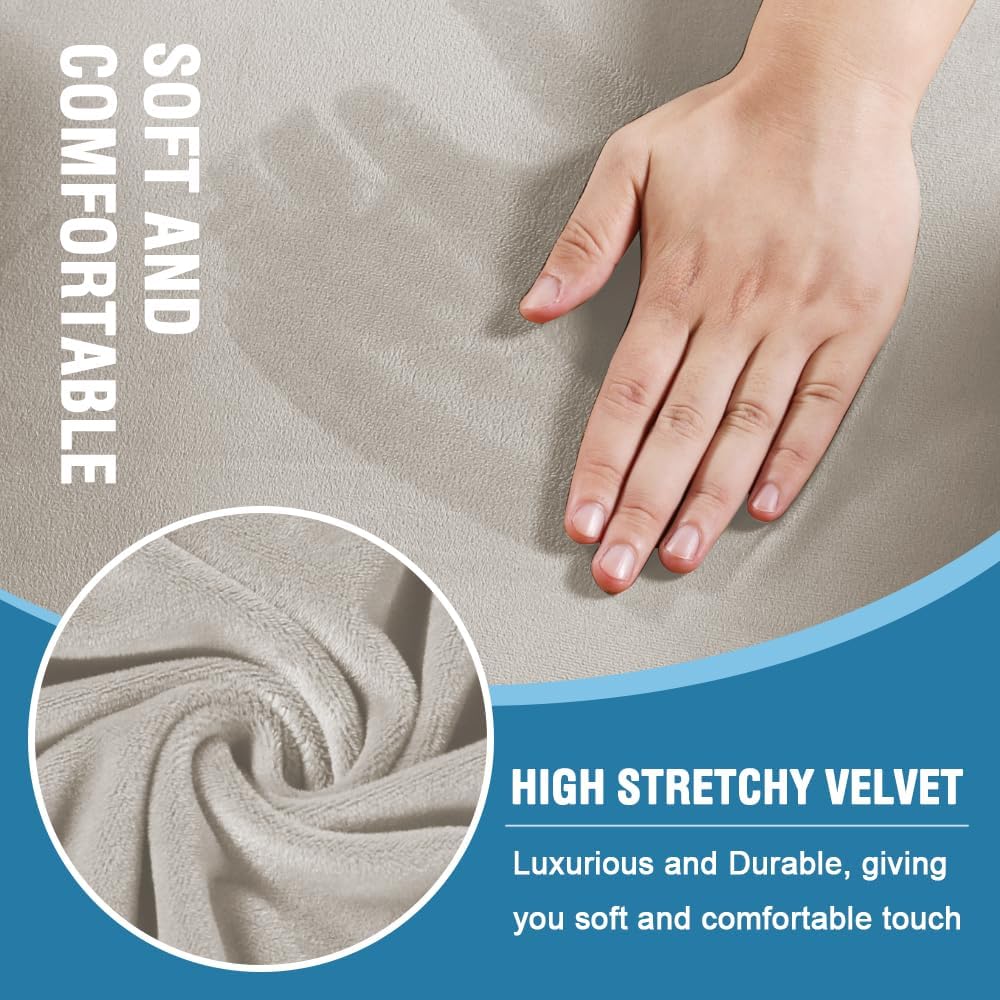 H.VERSAILTEX Sofa Cover 3 Piece T Cushion Loveseat Slipcovers Thick Velvet Couch Cover Stretch T Cushion Sofa Covers for 2 Cushion Couch with 2 Individual T Cushion Covers Washable, Oatmeal