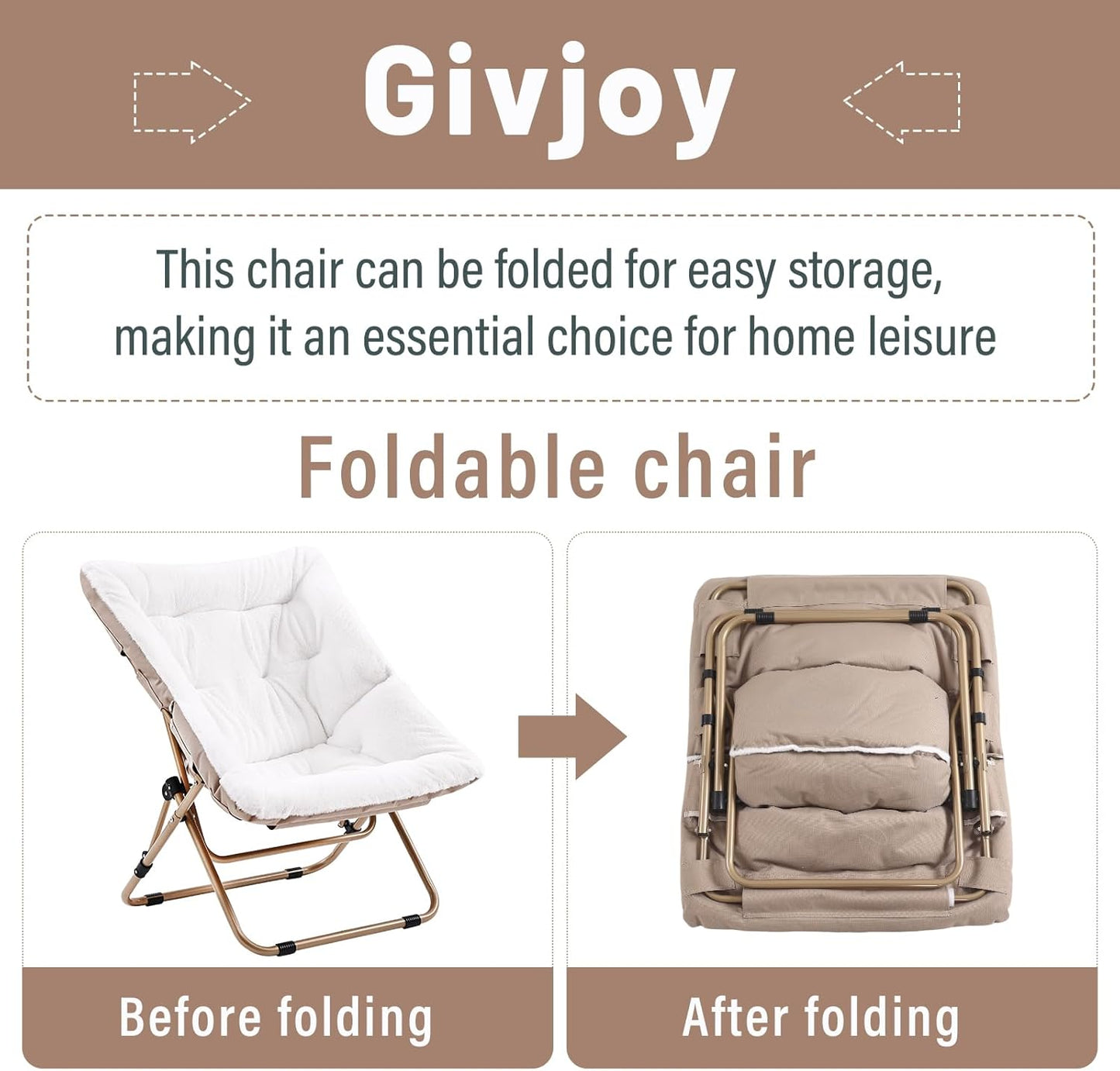 Comfy Folded Chair, Soft Faux Fur Oversized Folding Chair, Flexible Lounge Lazy for Kids Girls Teens Adults, Moon Chair for Dorm Rooms, Bedroom, Living Room