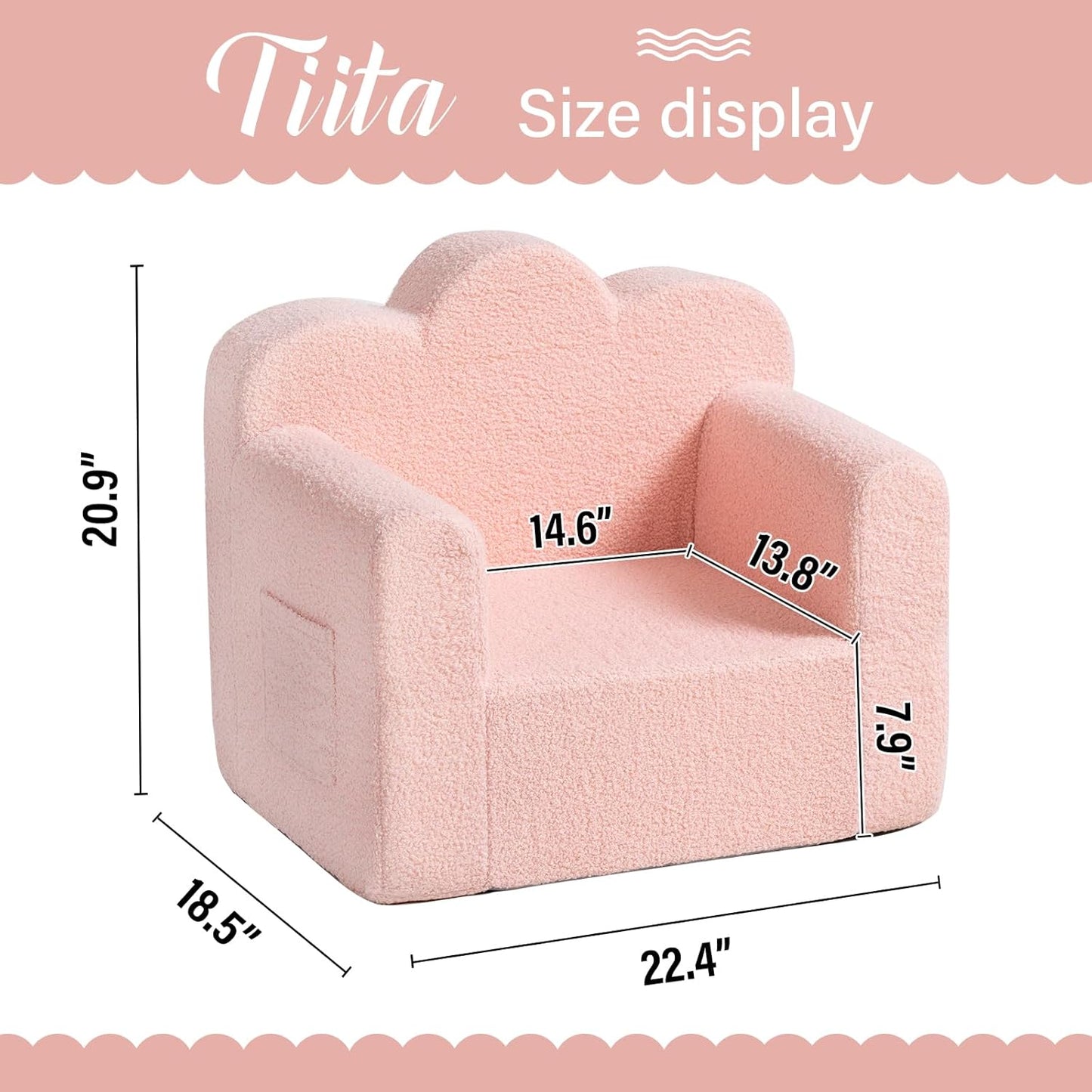 Tiita Kids Couch Sherpa Toddler Chair, Cloud-Like Comfy Kids Sofa Toddler Reading Chair with Washable Cover Carrying Handle, Convertible Children Sofa Chair for Girls and Boys