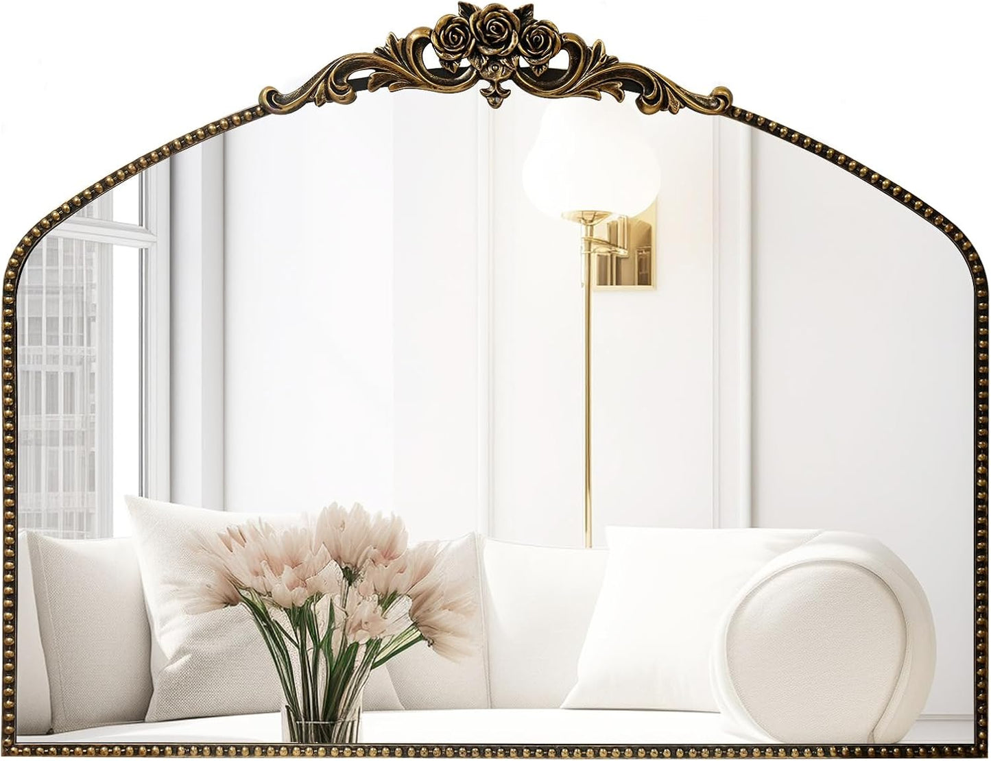 AIXI HOME Black Arched Mirror, 40" x 30" Traditional Vintage Antique Mantel Mirror with Ornate Metal Frame, Baroque Wall Mounted Mirror for Entryway/Fireplace/Hallway/Bathroom/Living Room/Bedroom